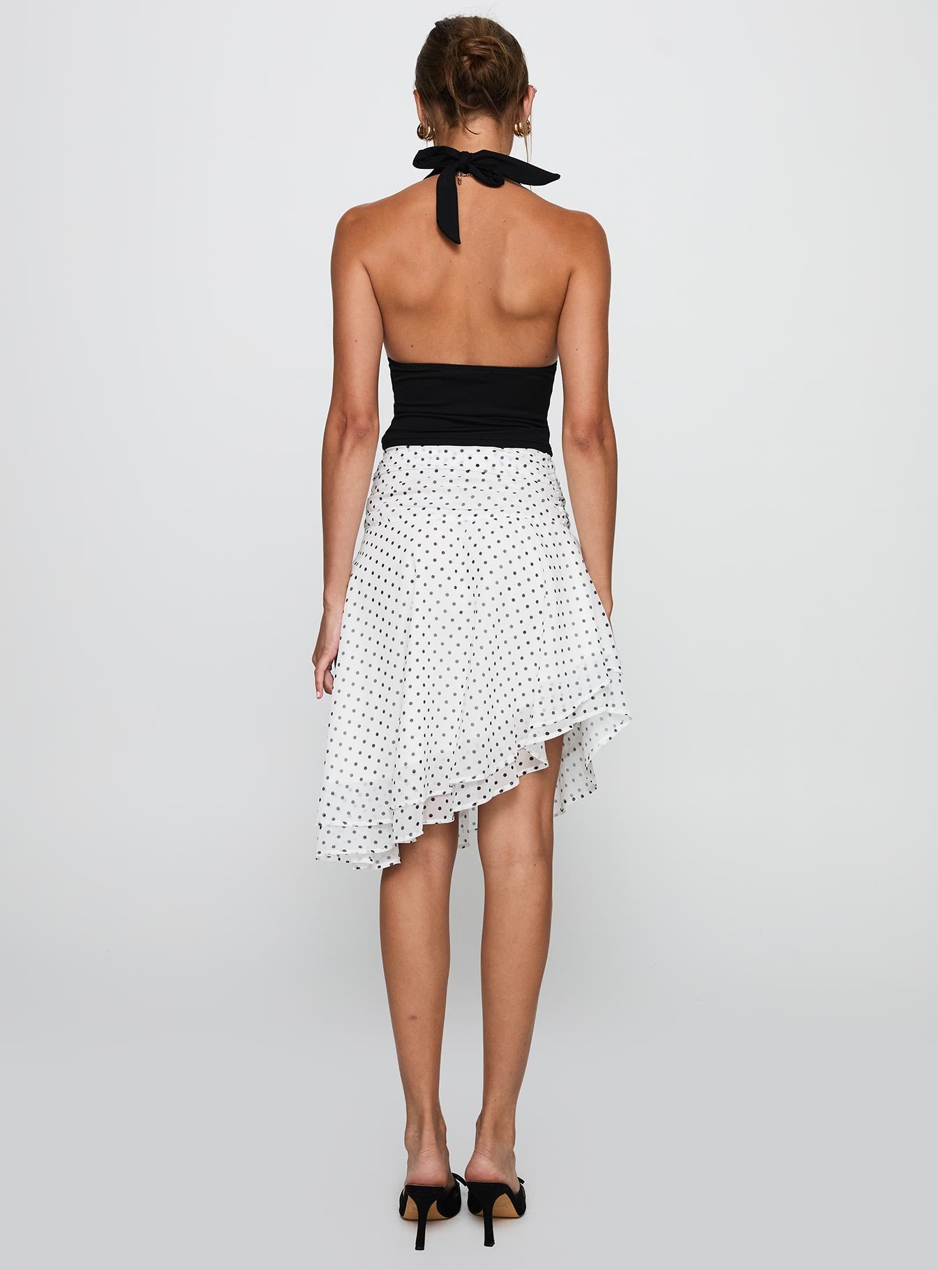 Evanescence Asymmetrical Midi Skirt White Polka Dot - Image 5