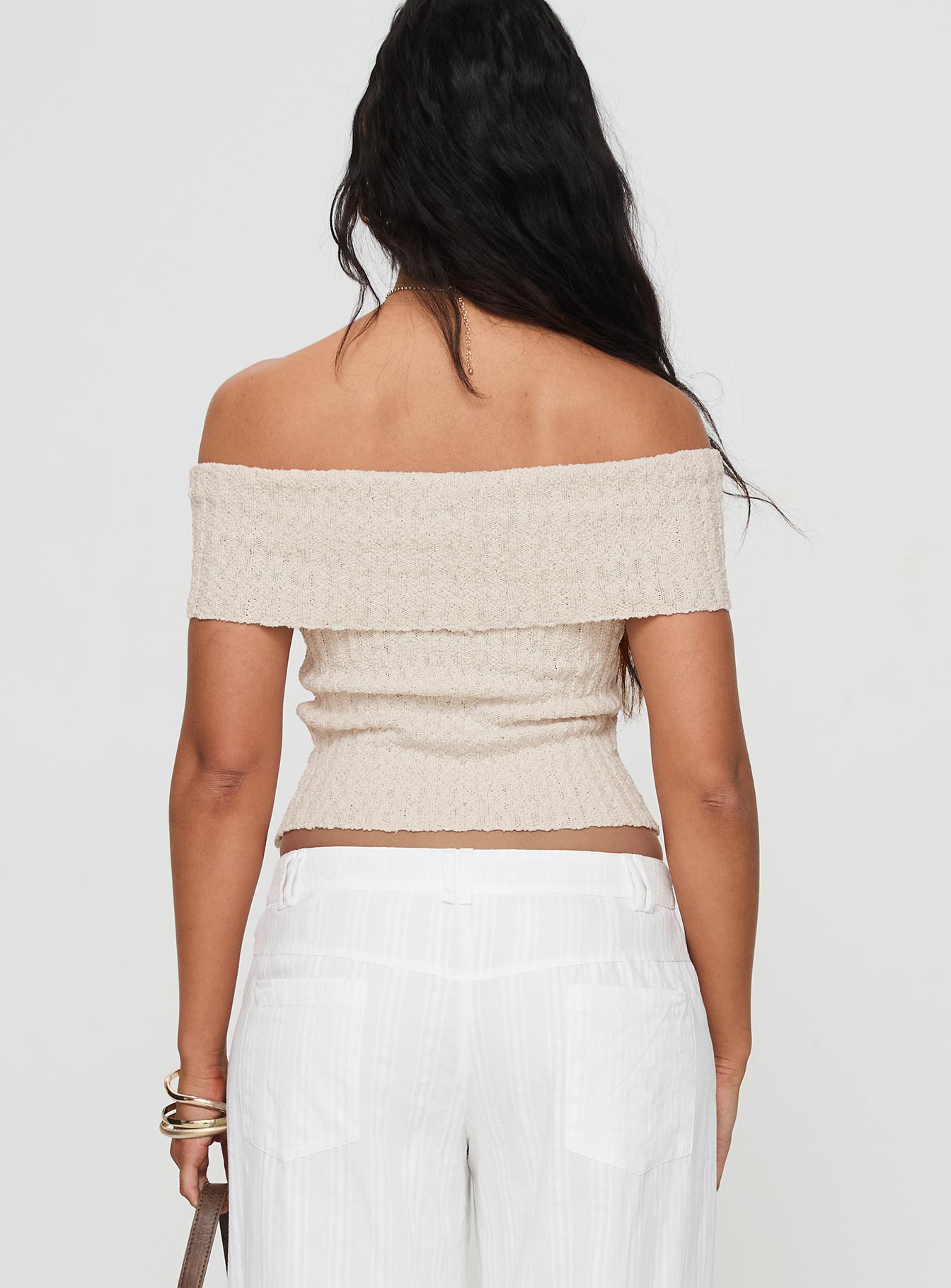 Murmur Off Shoulder Top Beige - Image 6