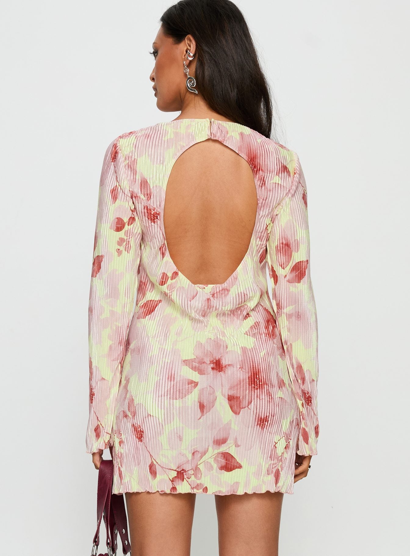 Odelie Long Sleeve Plisse Mini Dress Multi Floral - Image 4