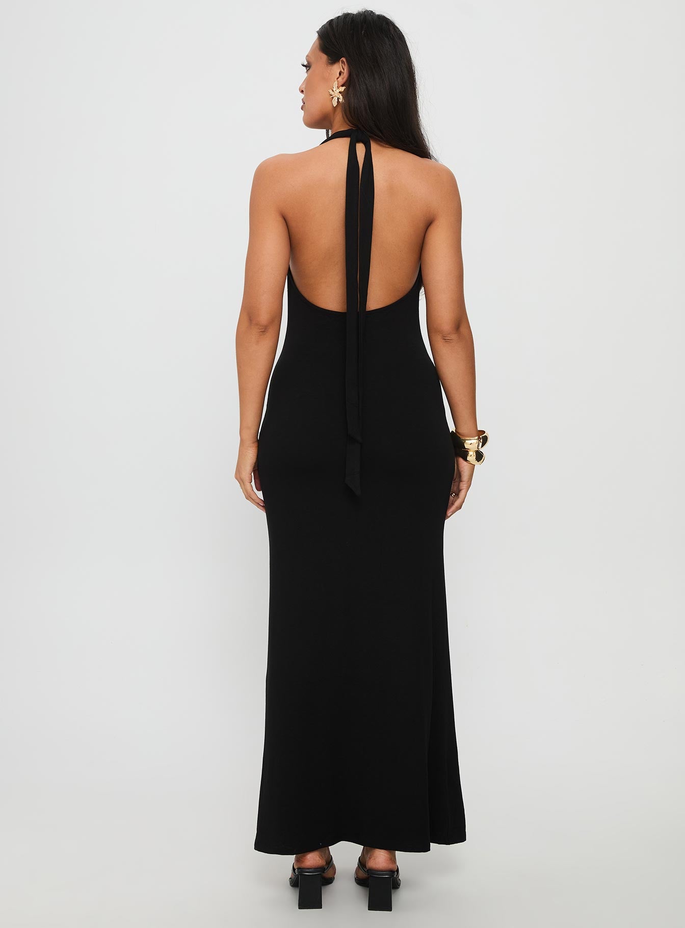 Diamonde Halter Scarf Maxi Dress Black - Image 4