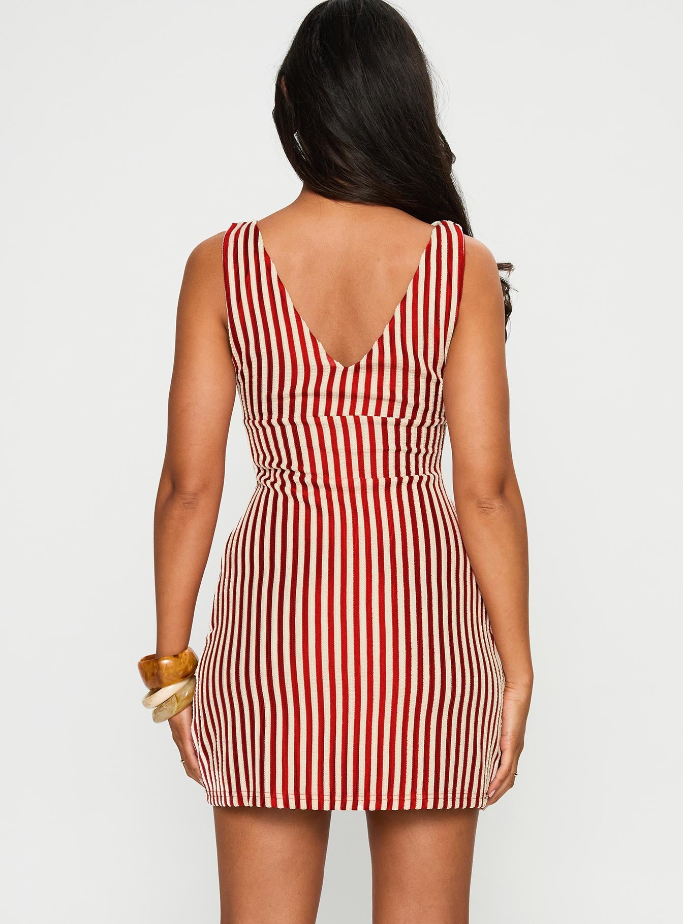 Daphney Plunge Mini Dress Red Cream - Image 5