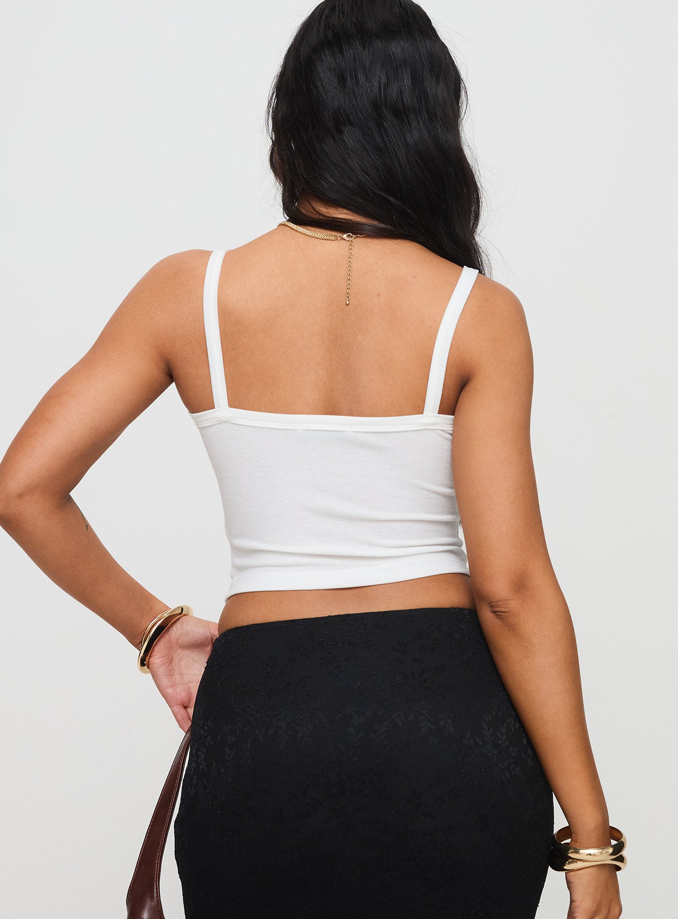 Essentials Ruched Rib Cami Top White - Image 4