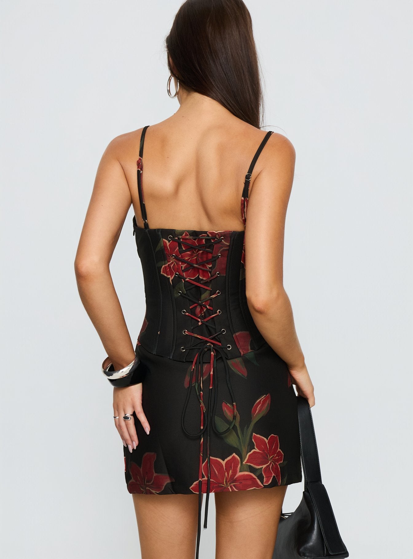 Julisa Corset Mini Dress Red Black Floral - Image 5