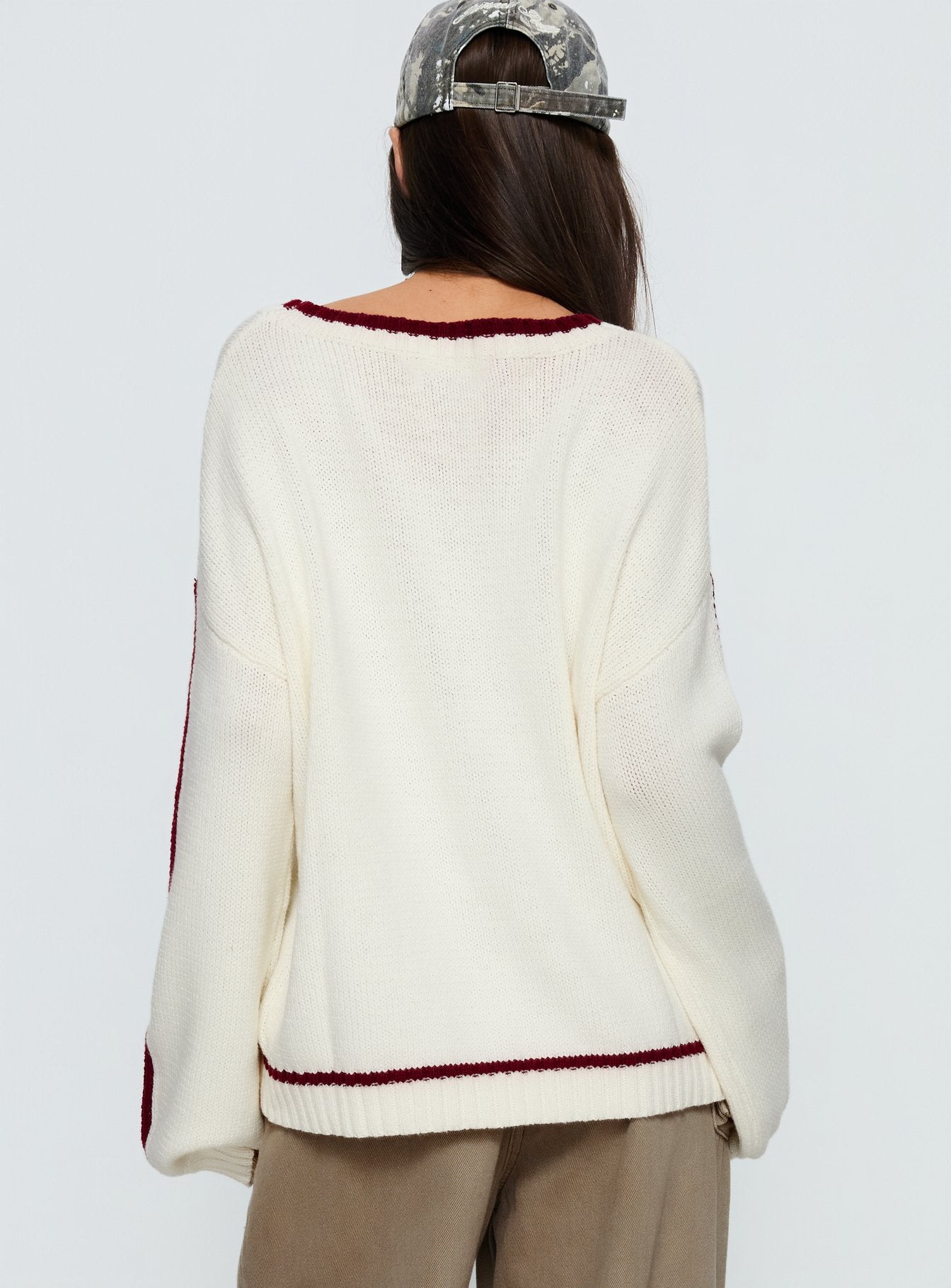Star Track Graphic Jumper Cream Red - Image 5