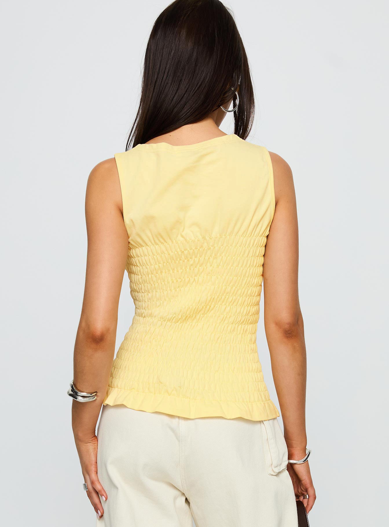 Maybe Tomorrow Ruched Sleeveless Top Lemon - Image 5