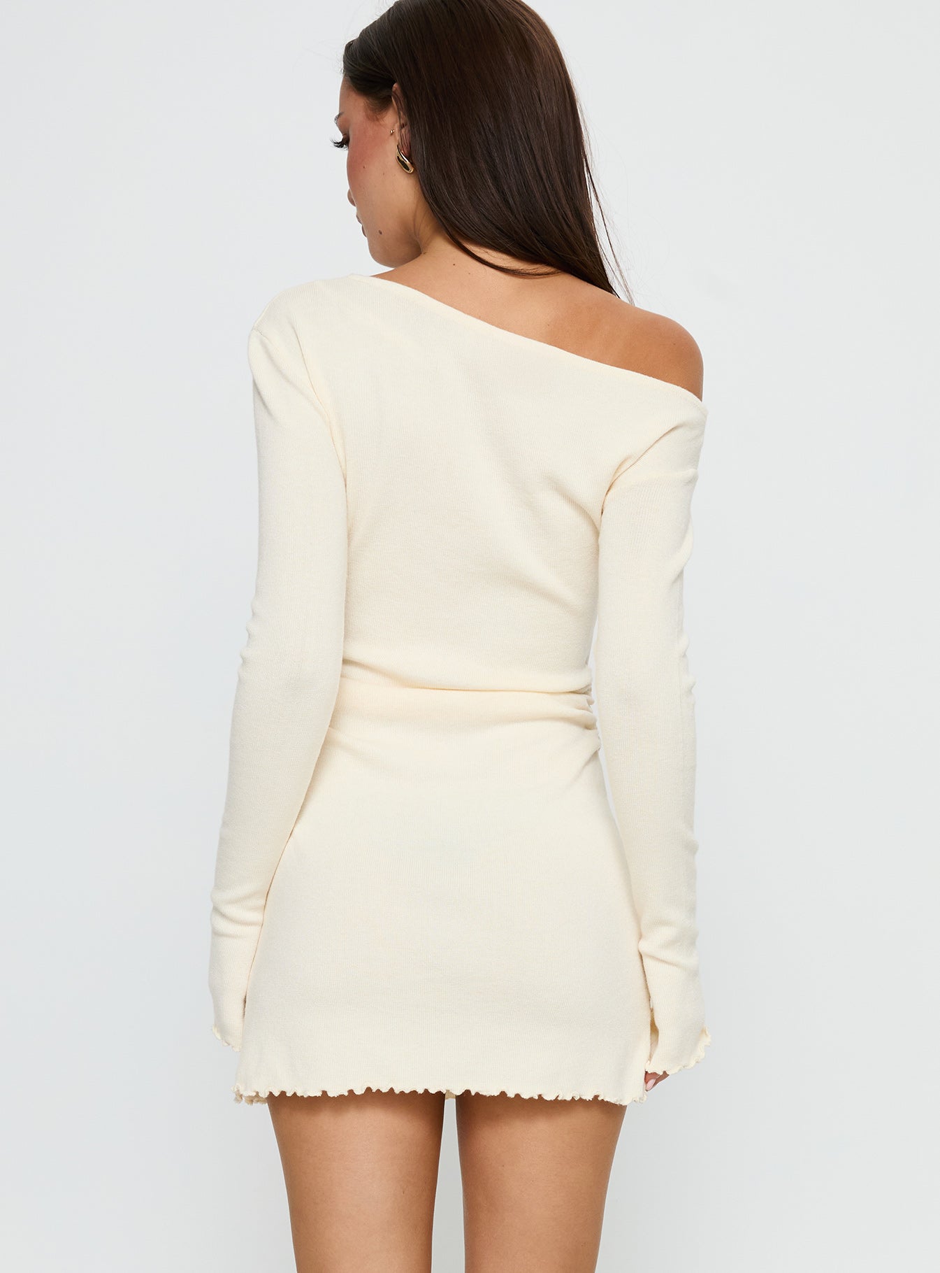 Yelsie Off Shoulder Long Sleeve Mini Dress Cream - Image 5