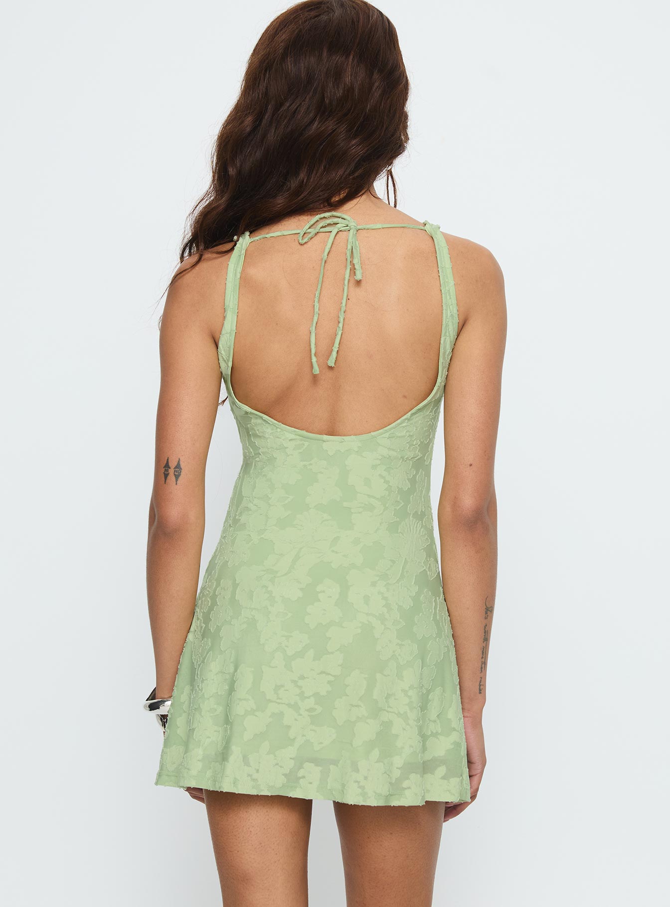 Charming Life Boat Neck Mini Dress Green Floral - Image 4