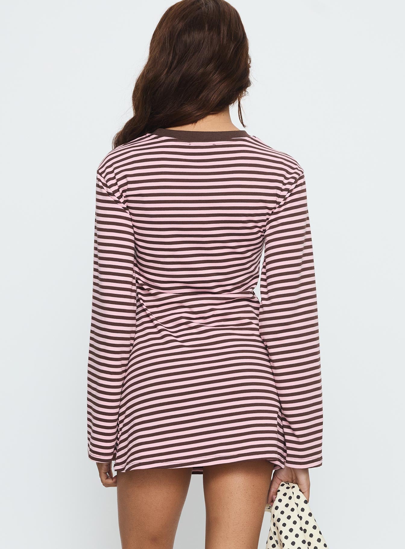 Lulolah Long Sleeve Mini Dress Chocolate Pink Stripe - Image 4