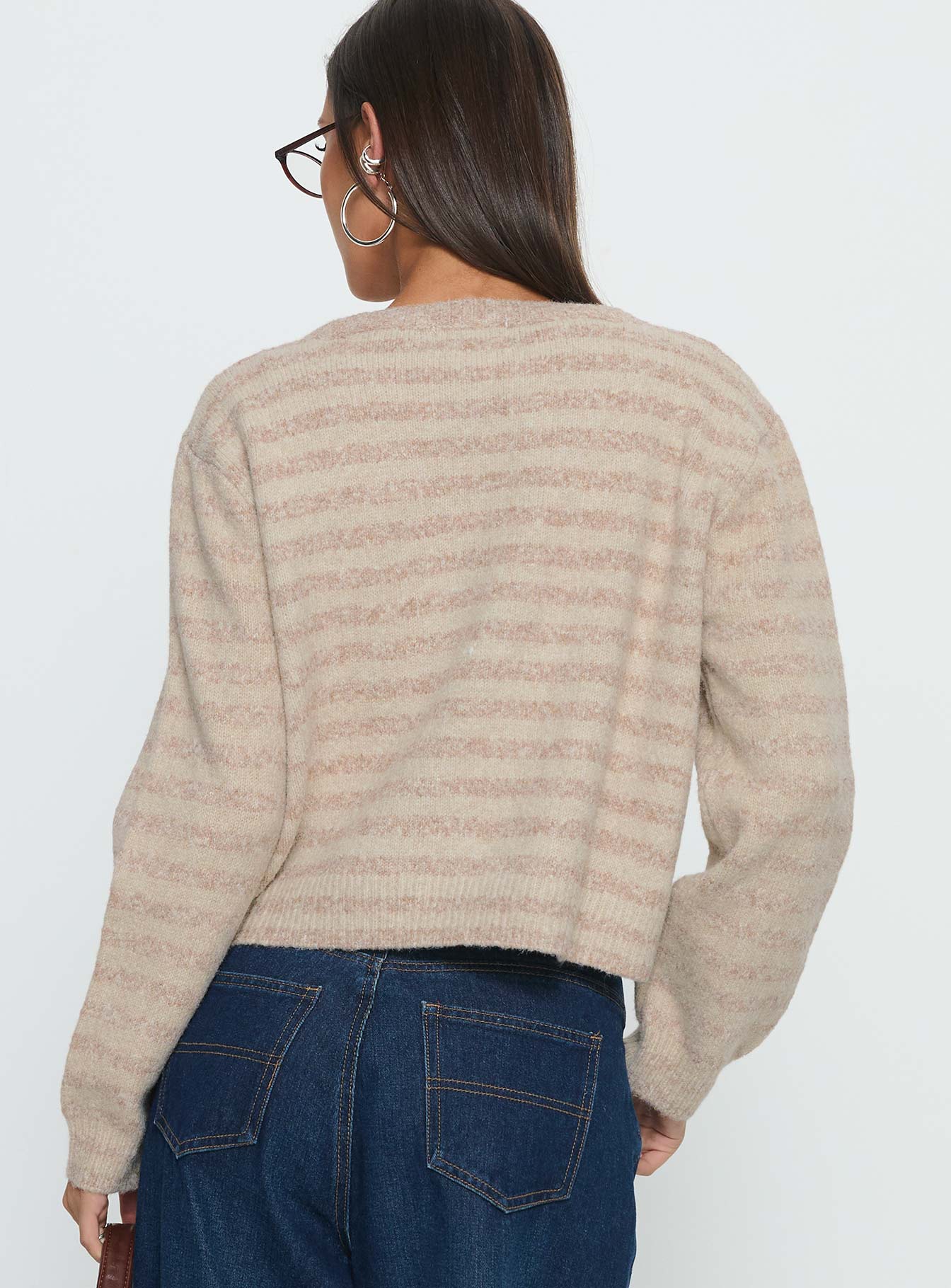 Raynna Button Up Cardigan Beige Stripe - Image 5