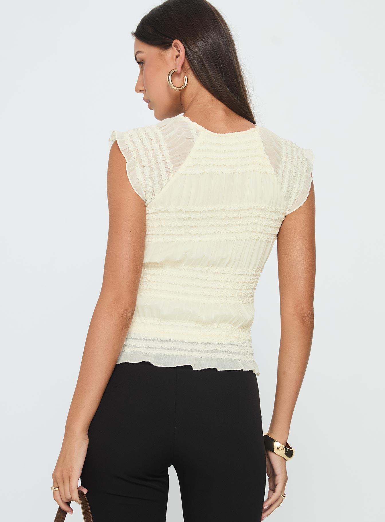 Talyn Cap Sleeve Frill Top Cream - Image 5