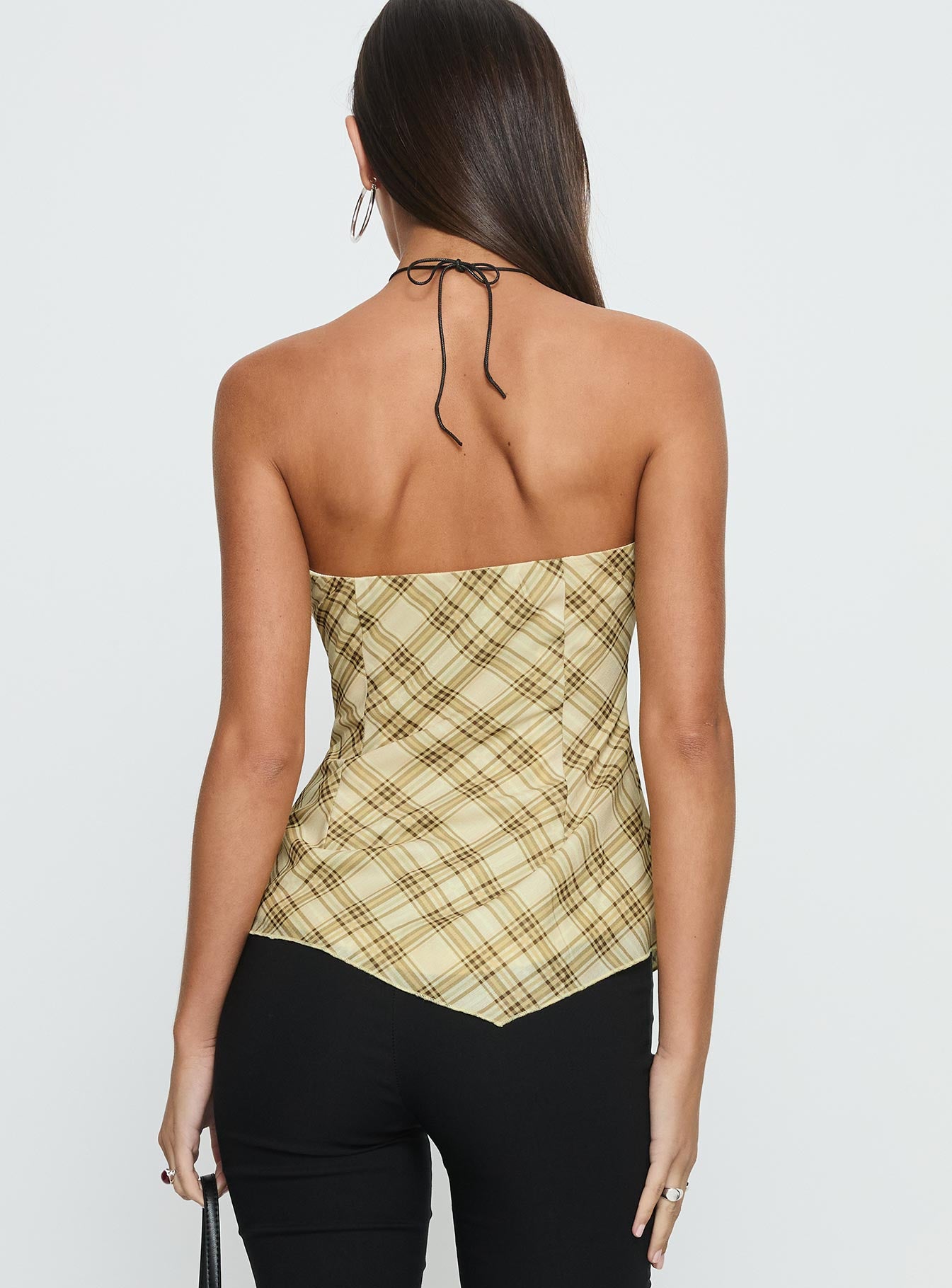 I Wonder Strapless Cut Out Top Yellow Check - Image 5