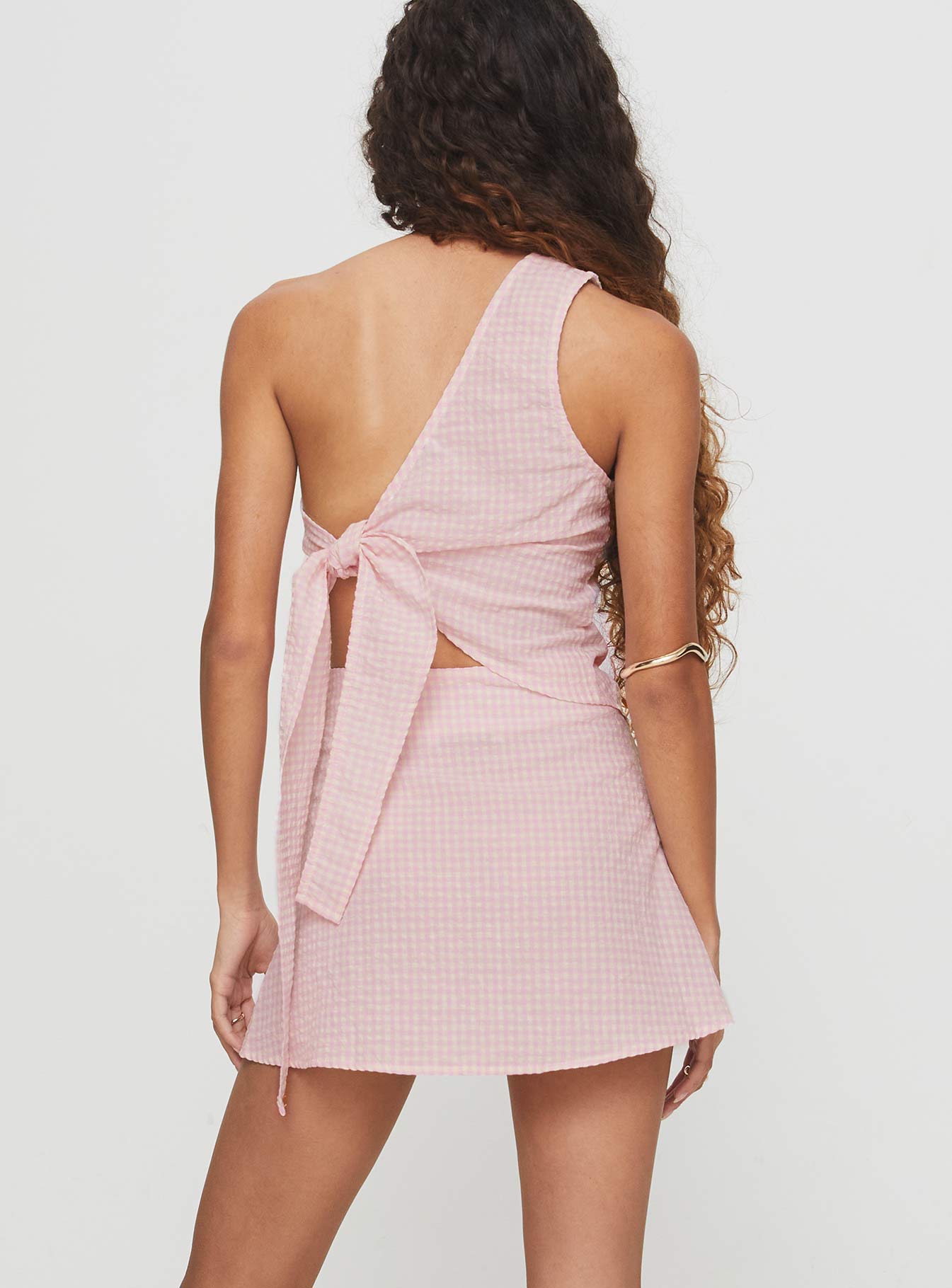 Dirst One Shoulder Set Pink Gingham - Image 5