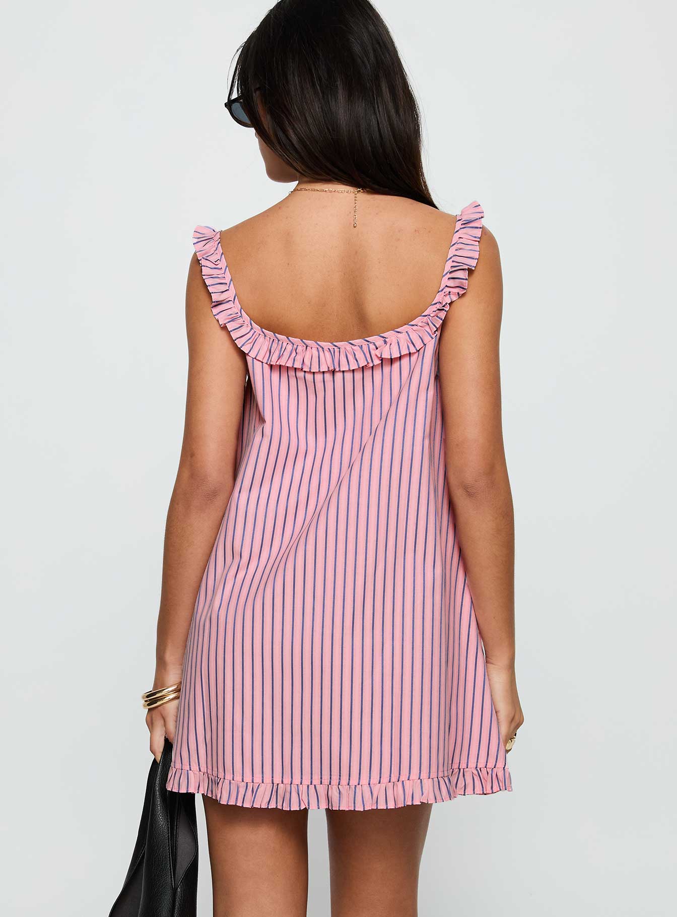 Zalina Babydoll Mini Dress Pink Stripe - Image 5