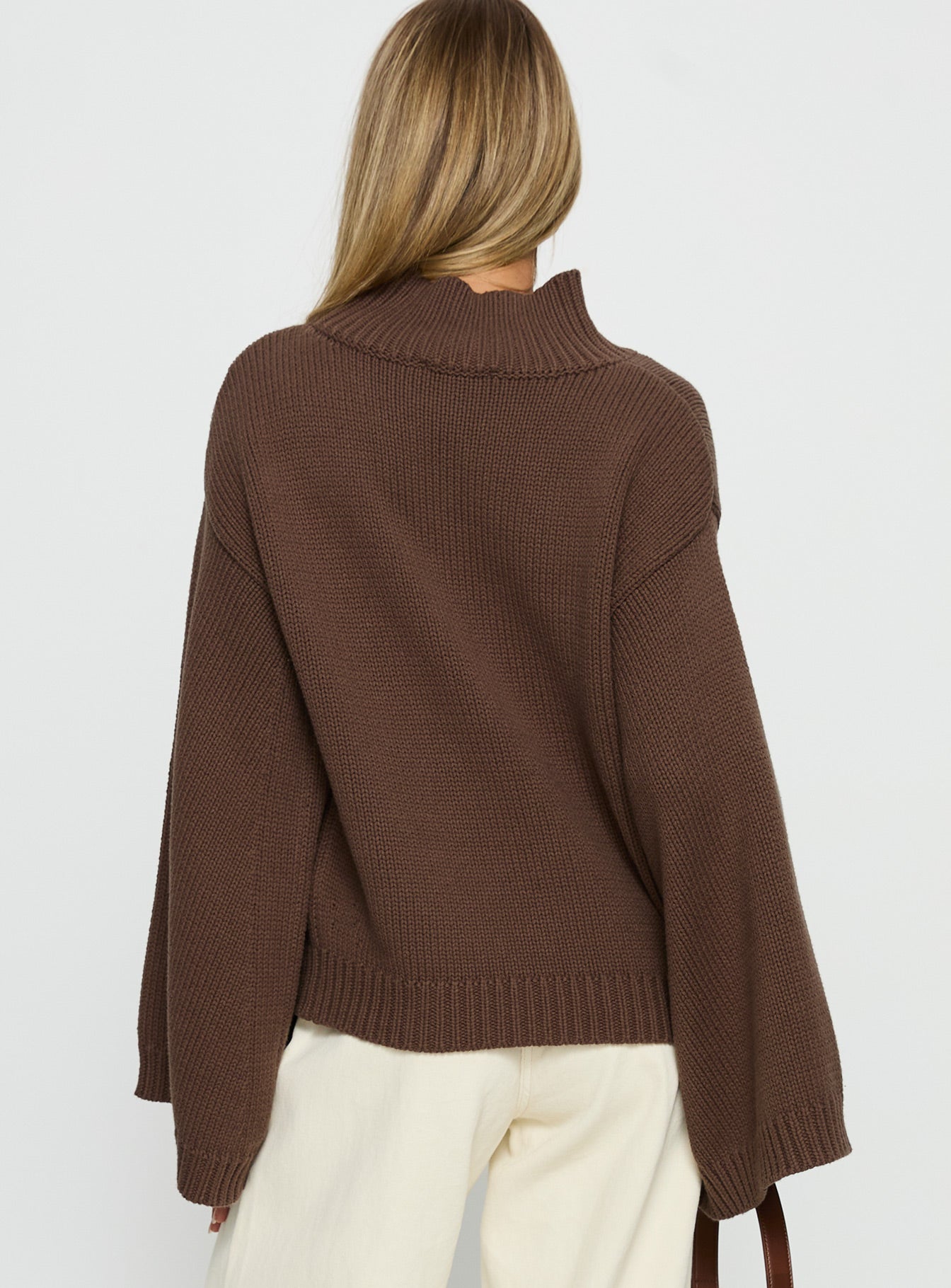 Neriel Funnel Neck Knit Sweater Chocolate - Image 4