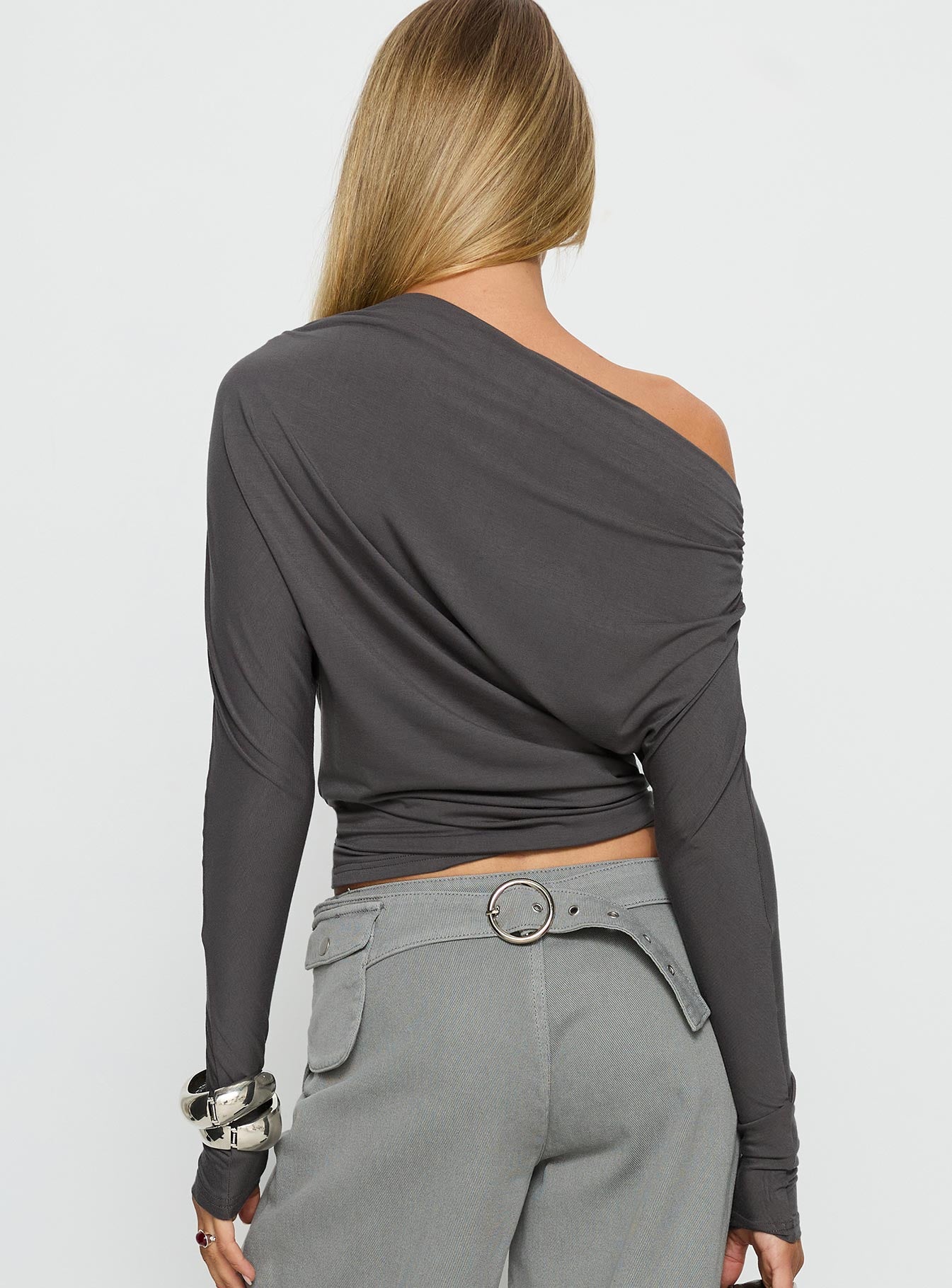 Party Hour Off Shoulder Top Charcoal - Image 5