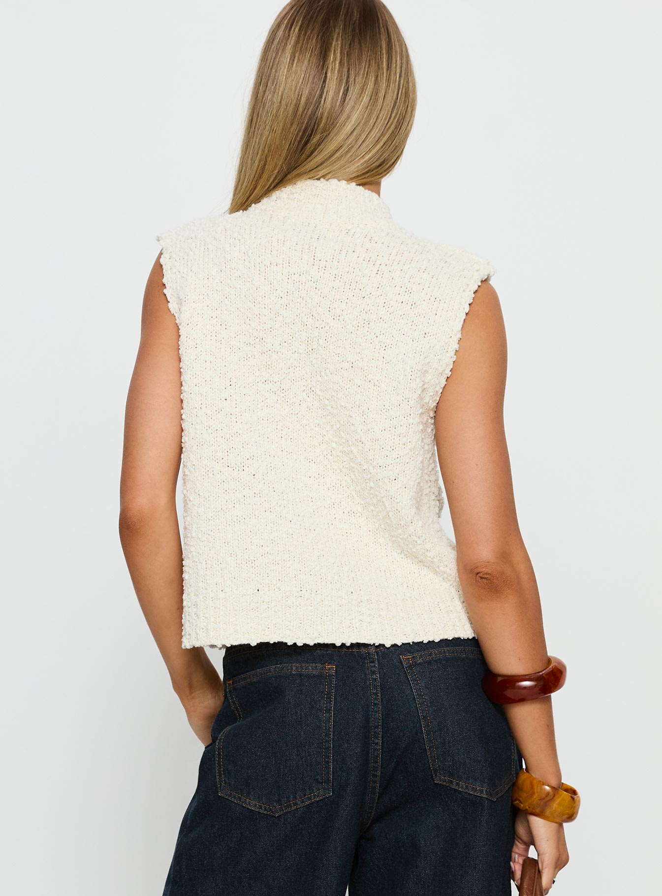 Lanette High Neck Sleeveless Top Cream - Image 5