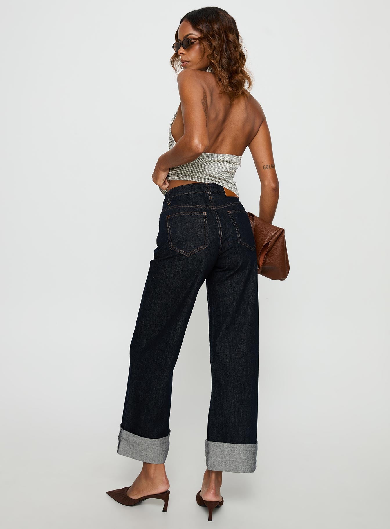 Squire Mid Rise Straight Leg Folded Hem Jeans Indigo Wash - Image 5