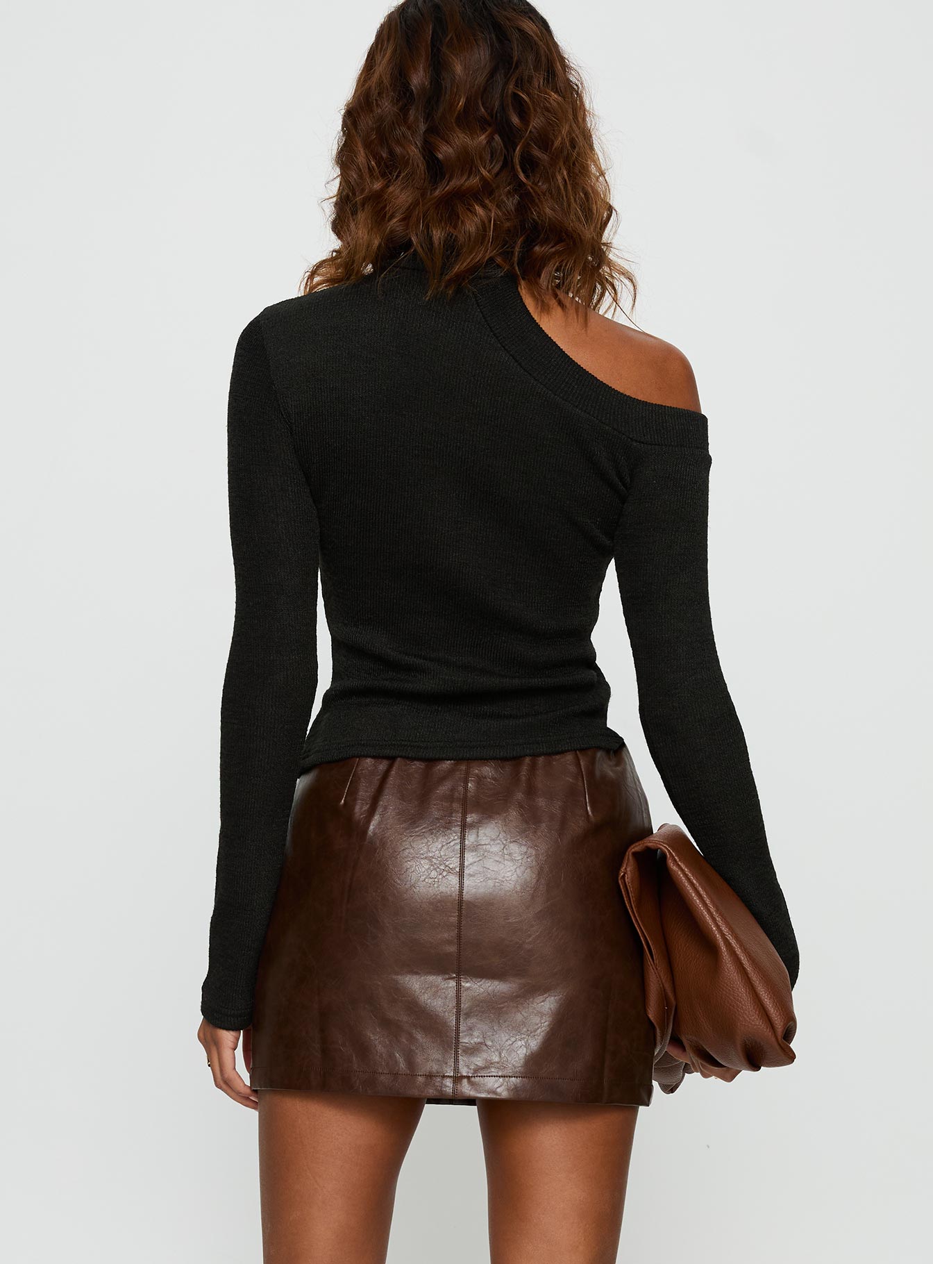 Vivienna Faux Leather Mini Skirt Brown - Image 5