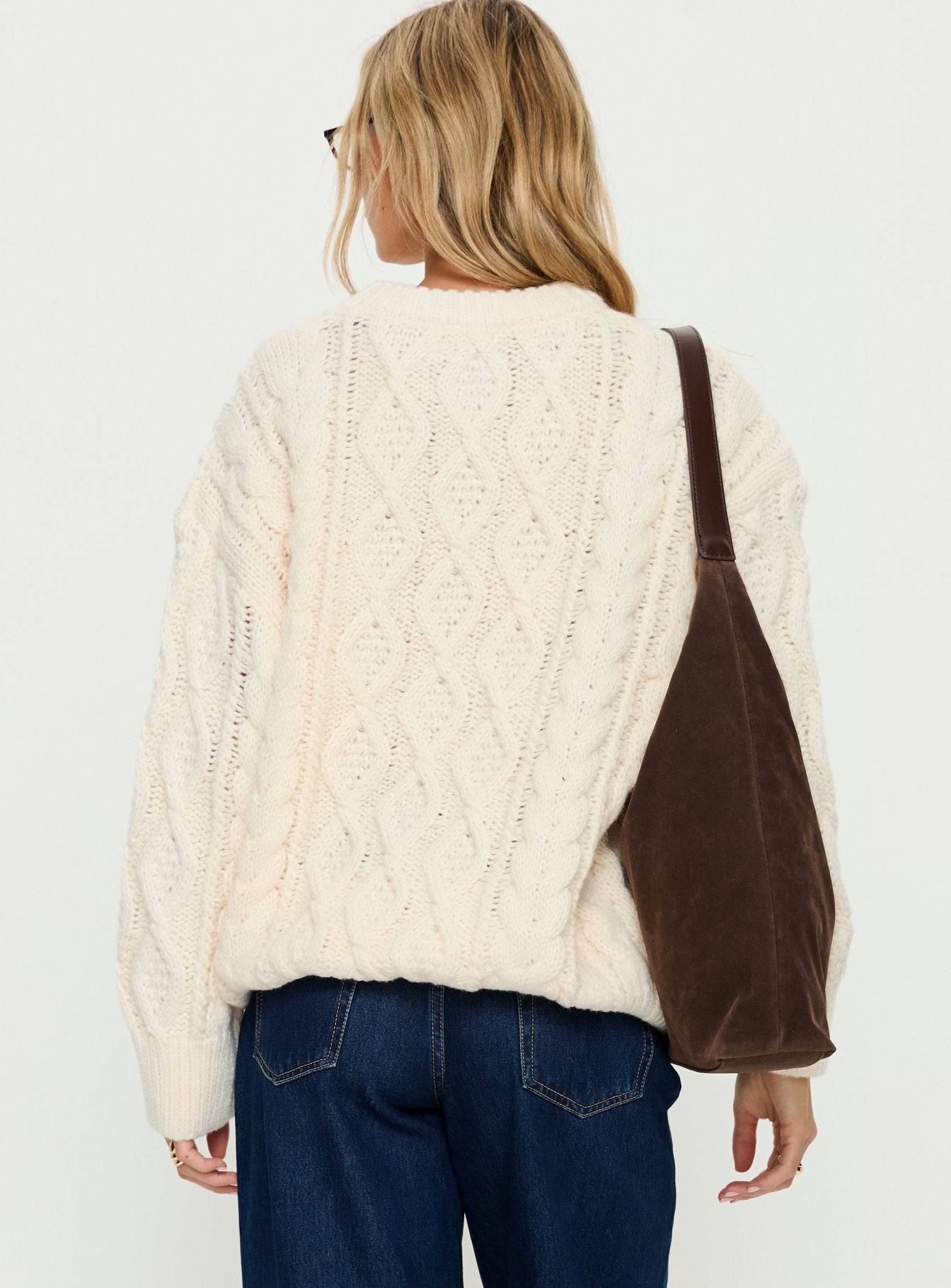 Rorey Cable Knit Crew Neck Sweater White - Image 5