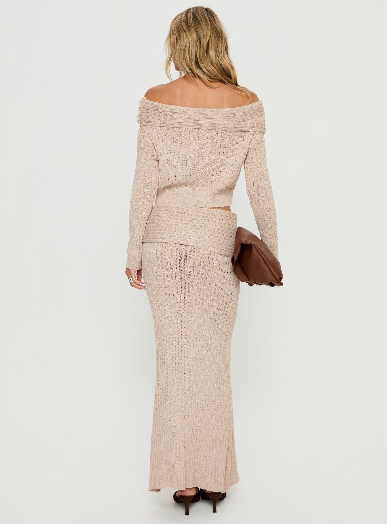 Devion Foldover Waist Maxi Skirt Beige - Image 5