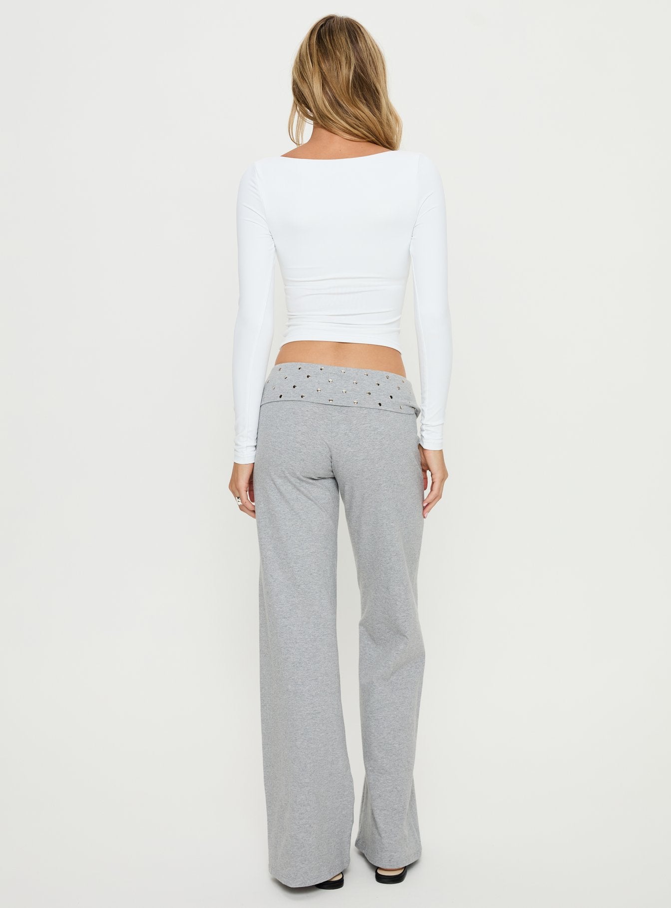 Nevivi Foldover Studded Pants Grey Marle - Image 5
