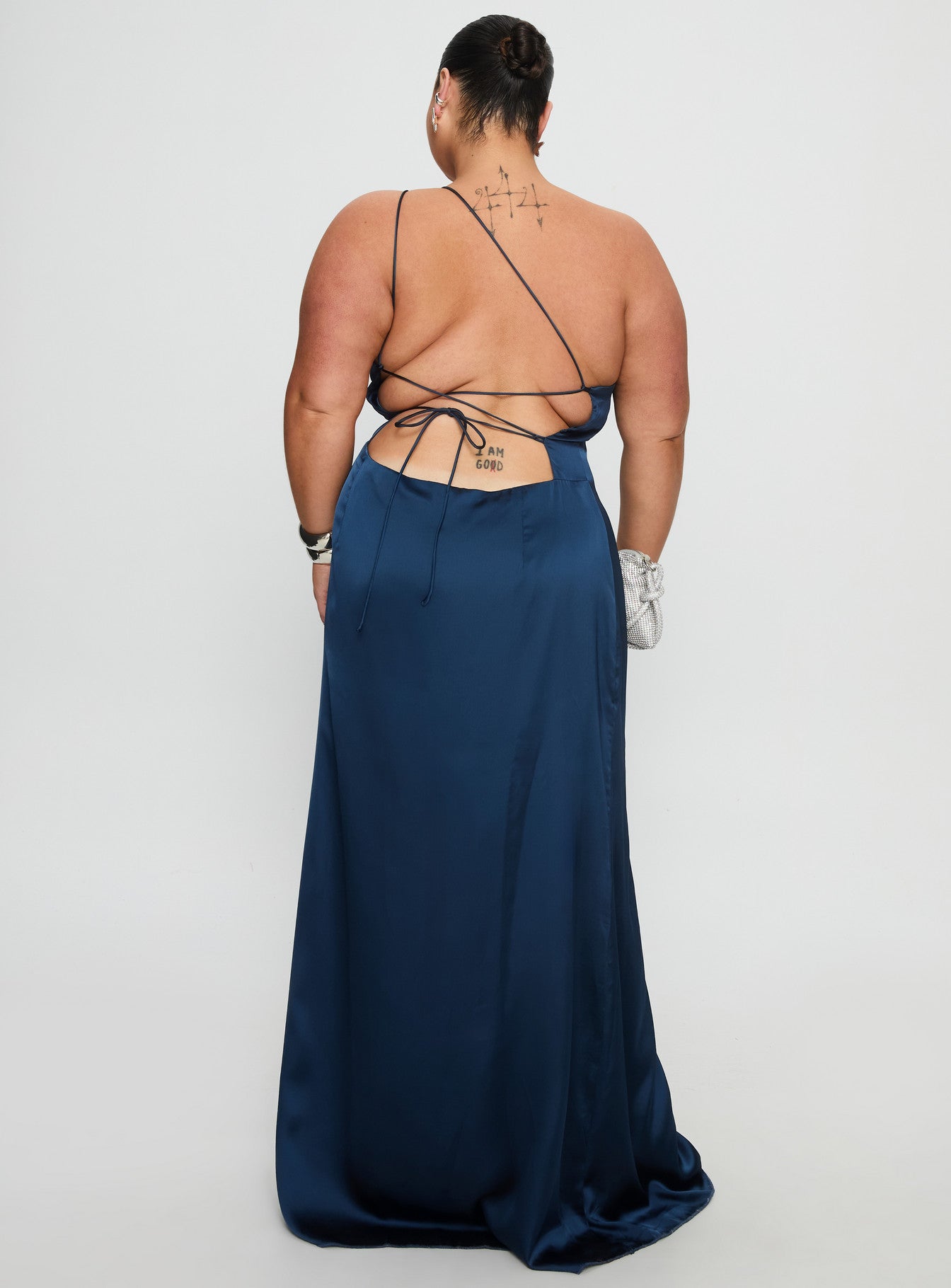 Kiss Of Life Satin Maxi Dress Navy Curve - Image 5
