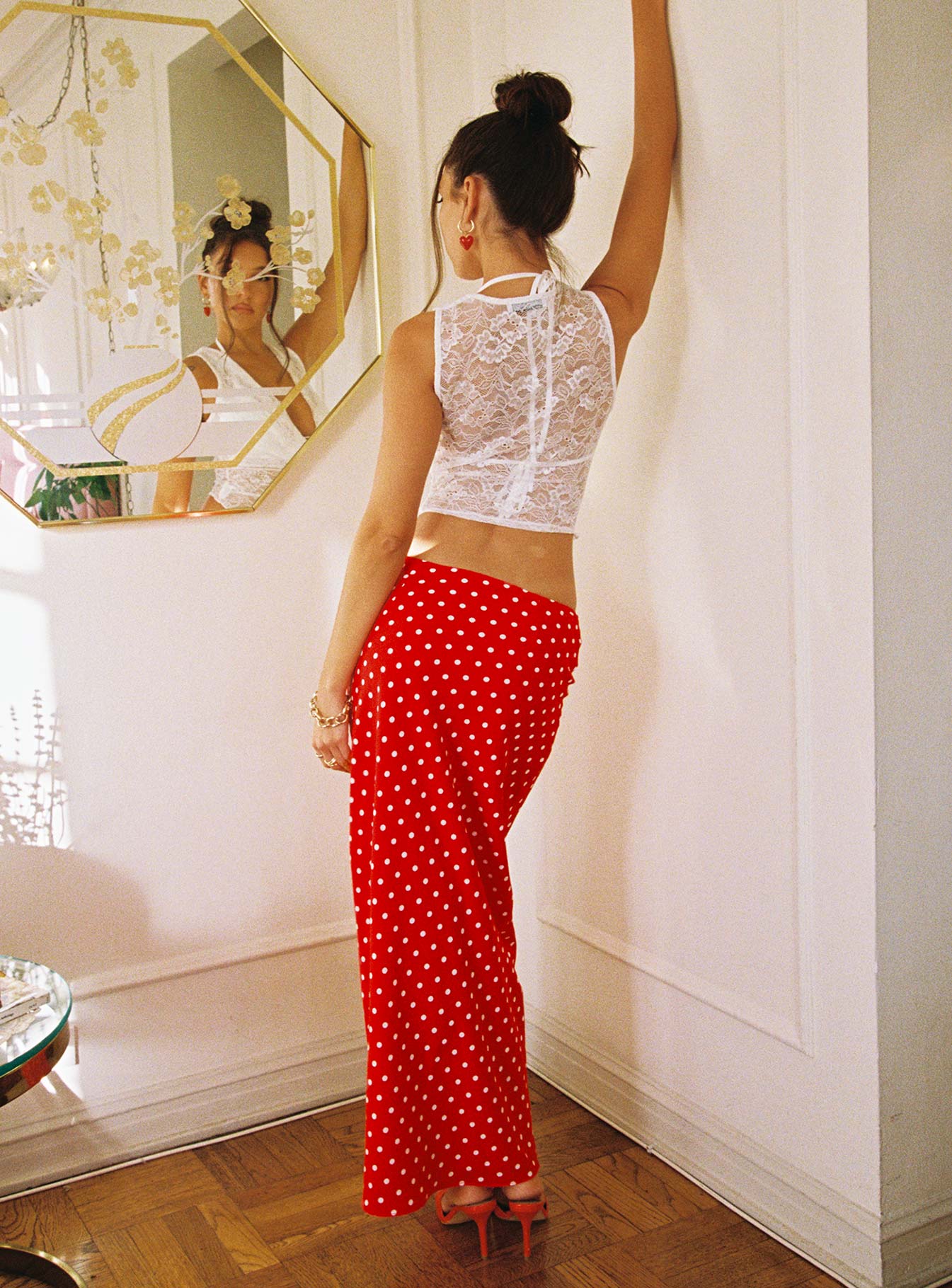Hayze Maxi Skirt Red White Polka - Image 4