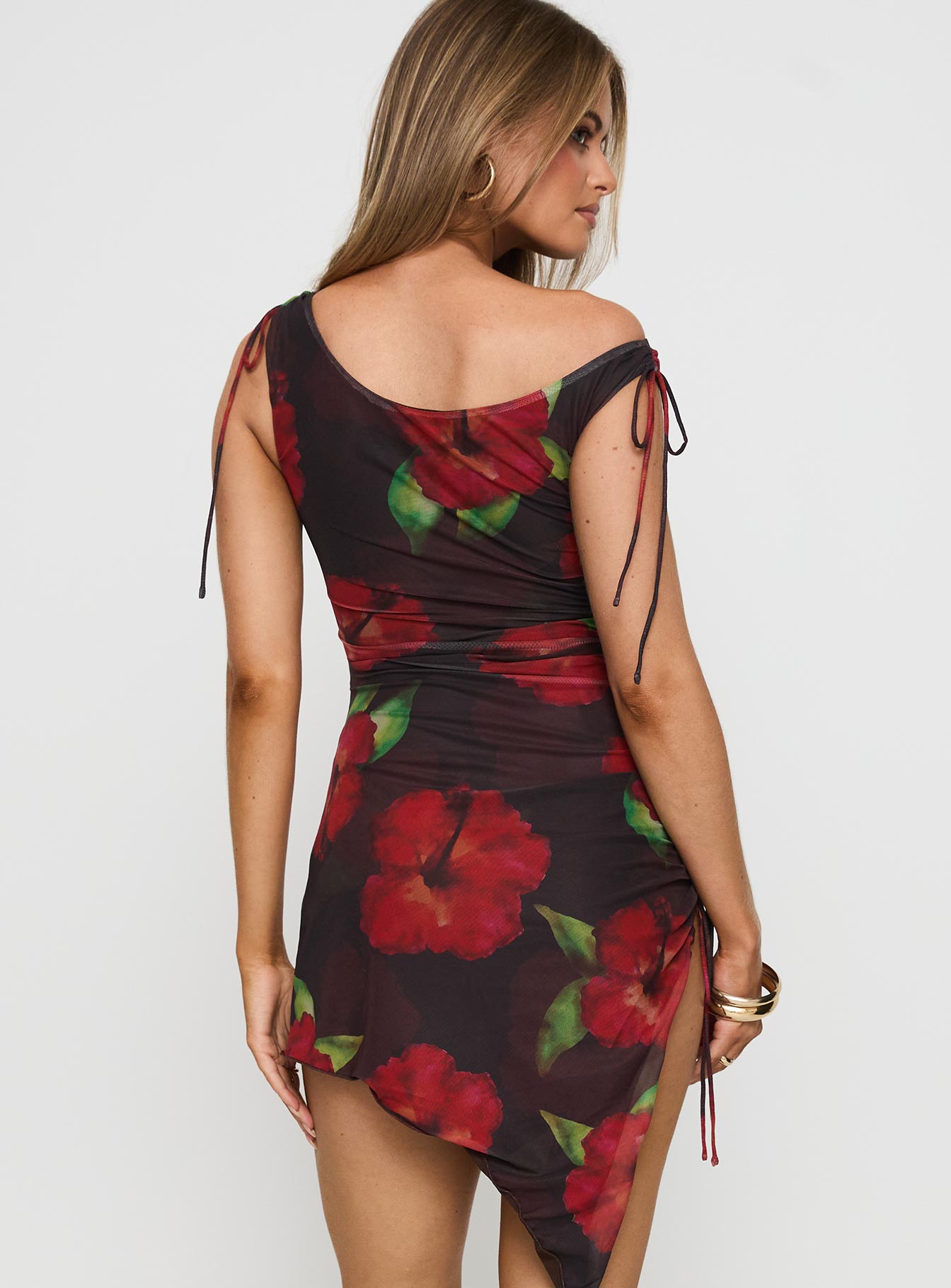 Harmonie One Shoulder Mini Dress Brown Red - Image 5