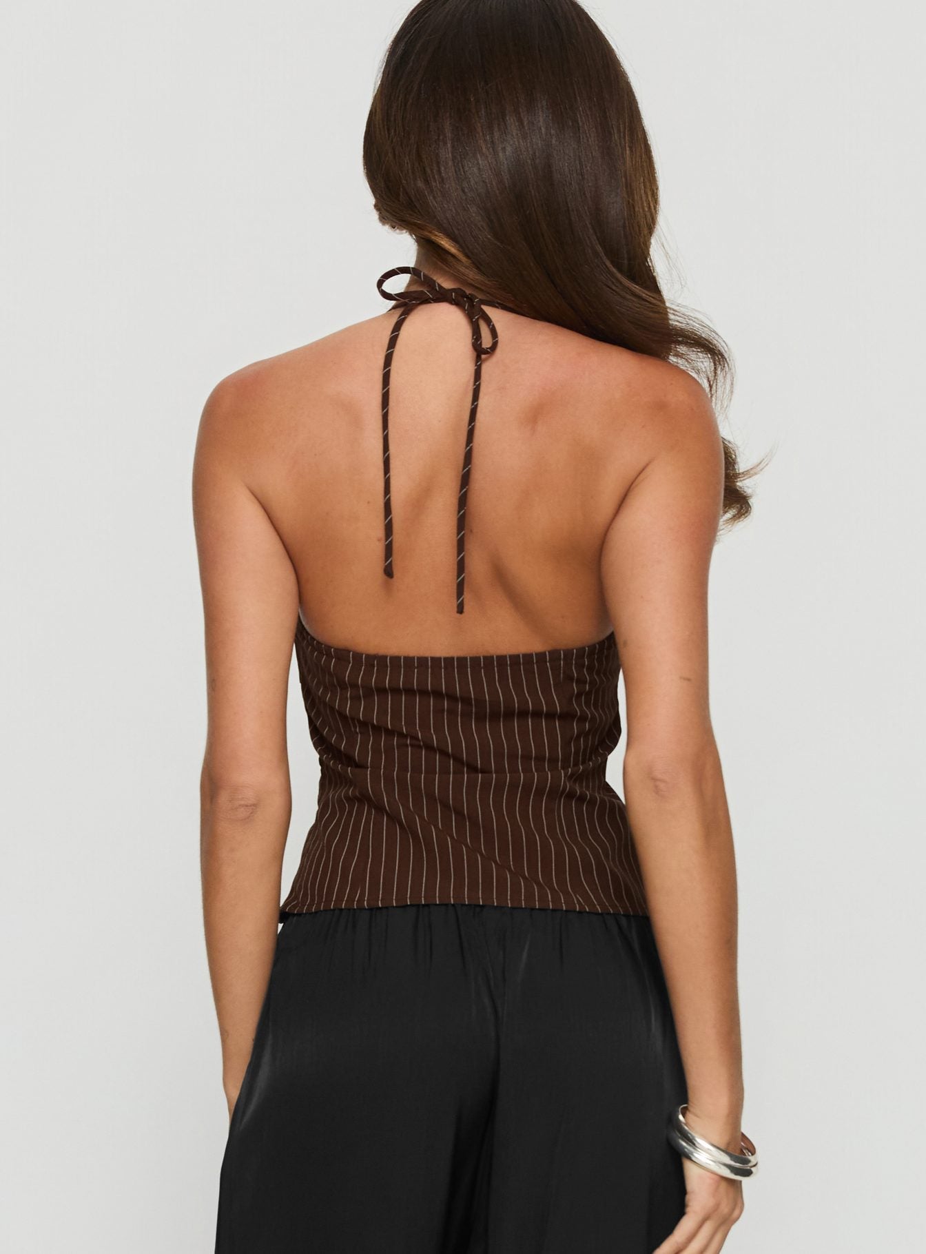 Cherise Bead Detail Top Brown Pinstripe - Image 5