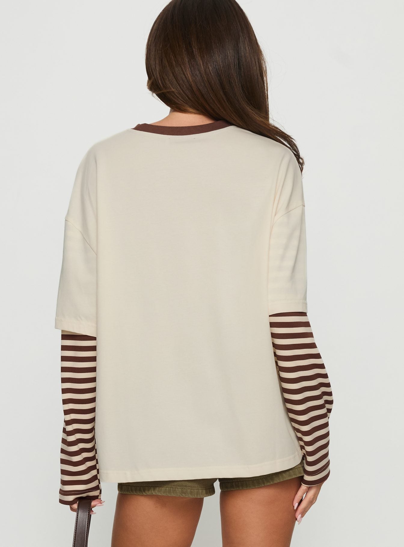 Ryann Long Sleeve Layered Top Cream Brown Stripe - Image 5