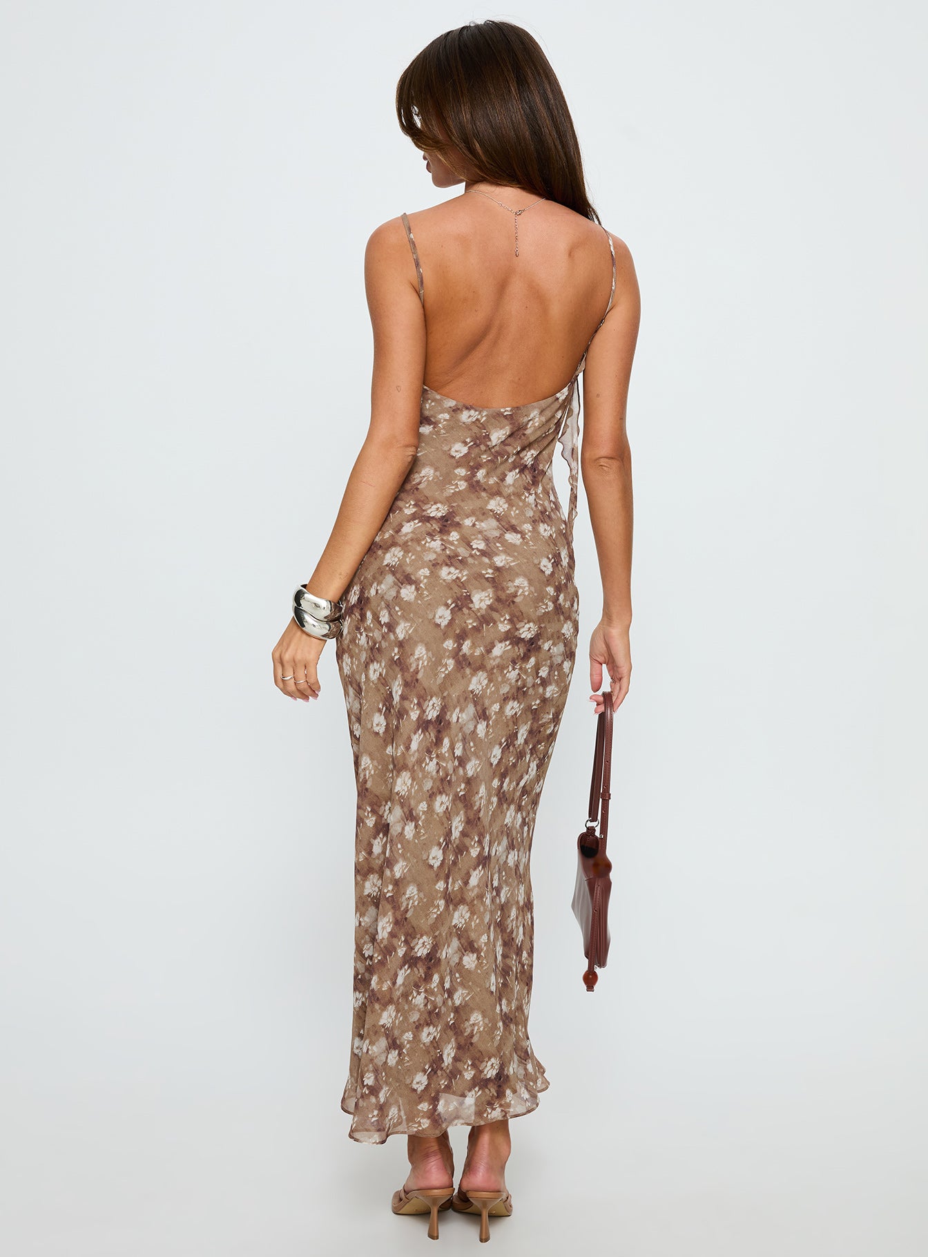 Silah Cowl Neck Maxi Dress Brown Floral - Image 4