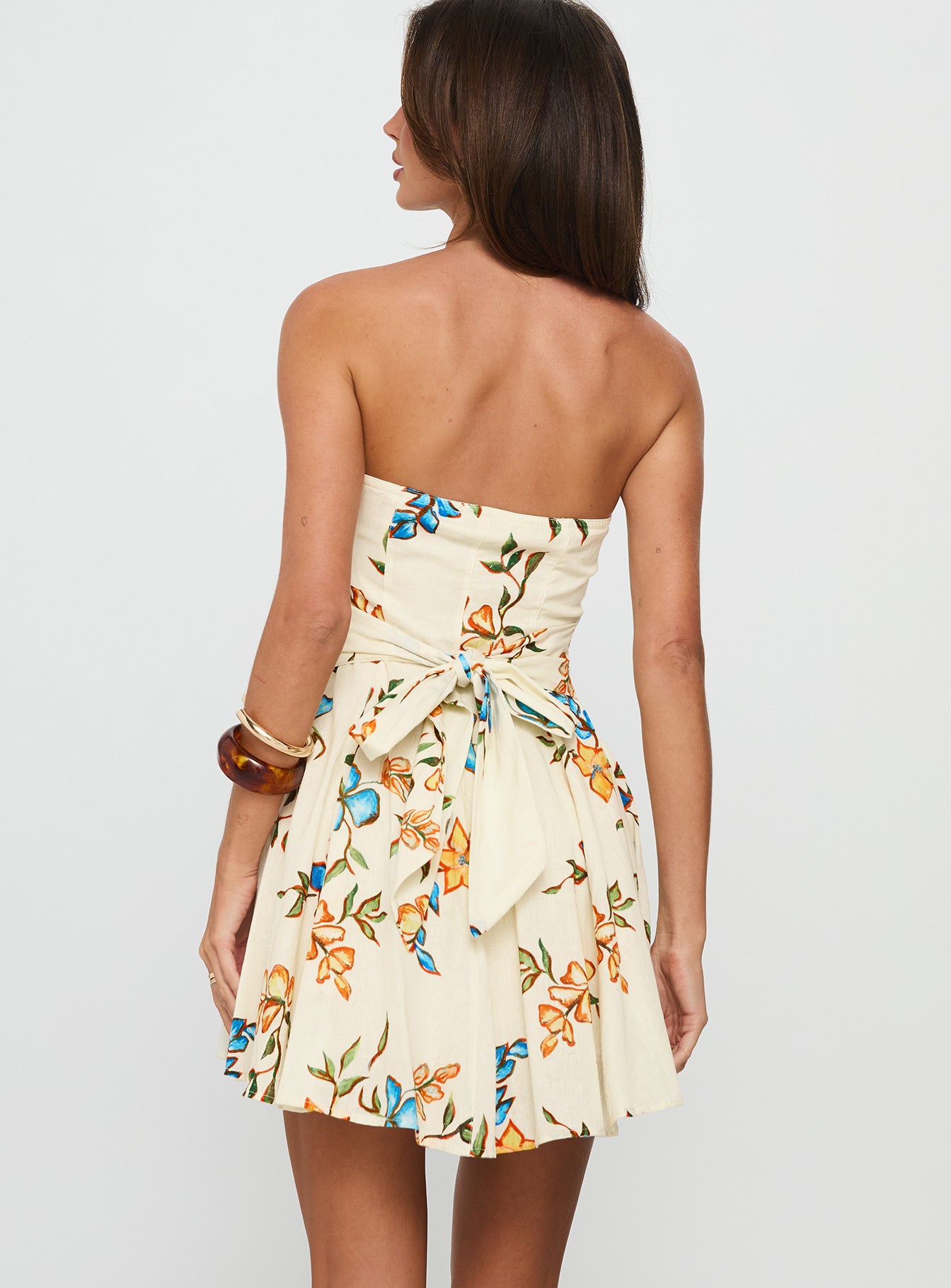Doe Eyed Tie Back Strapless Mini Dress Multi - Image 4