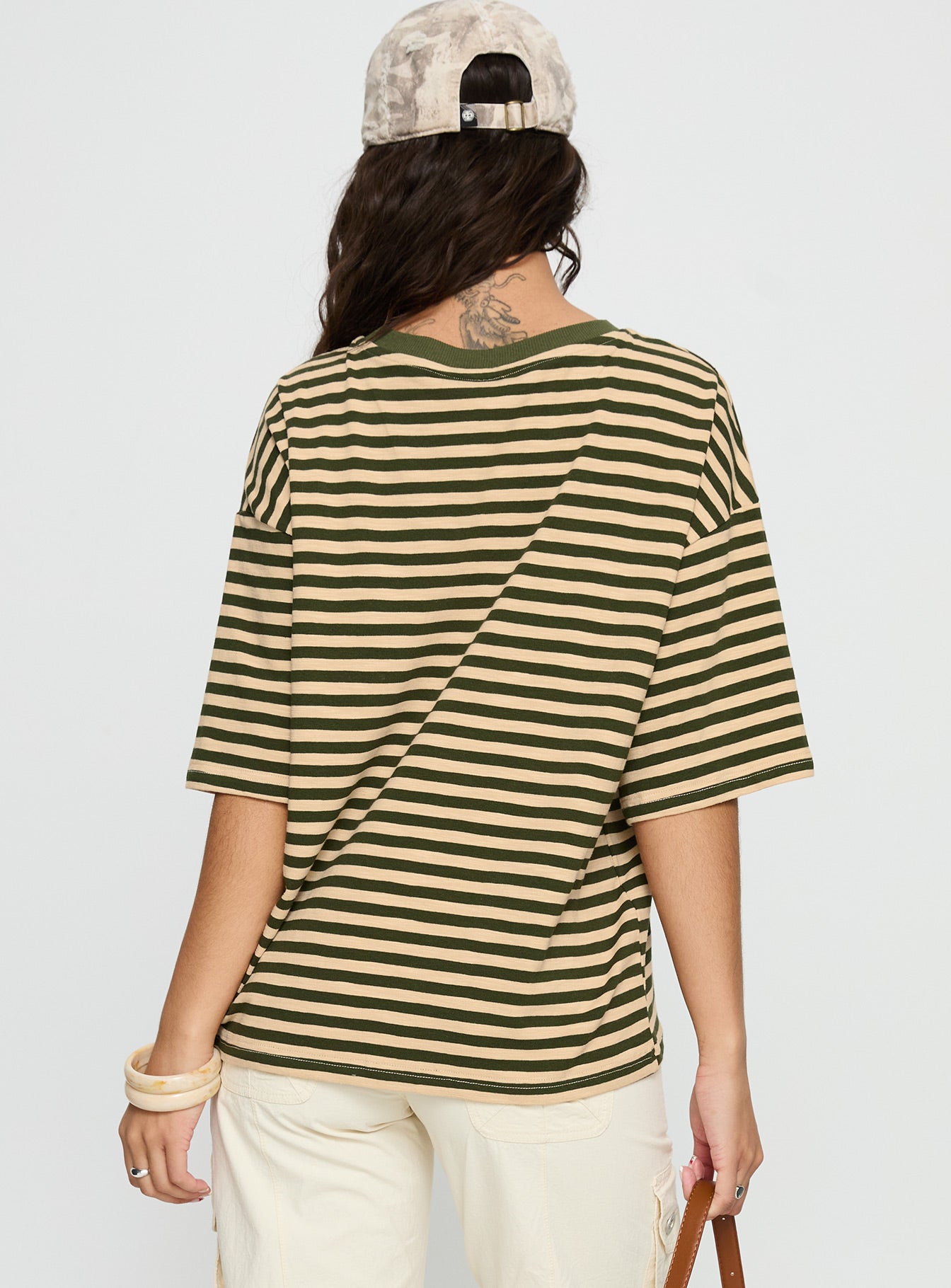 Settle Down Short Sleeve Top Green Cream Stripe - Image 5