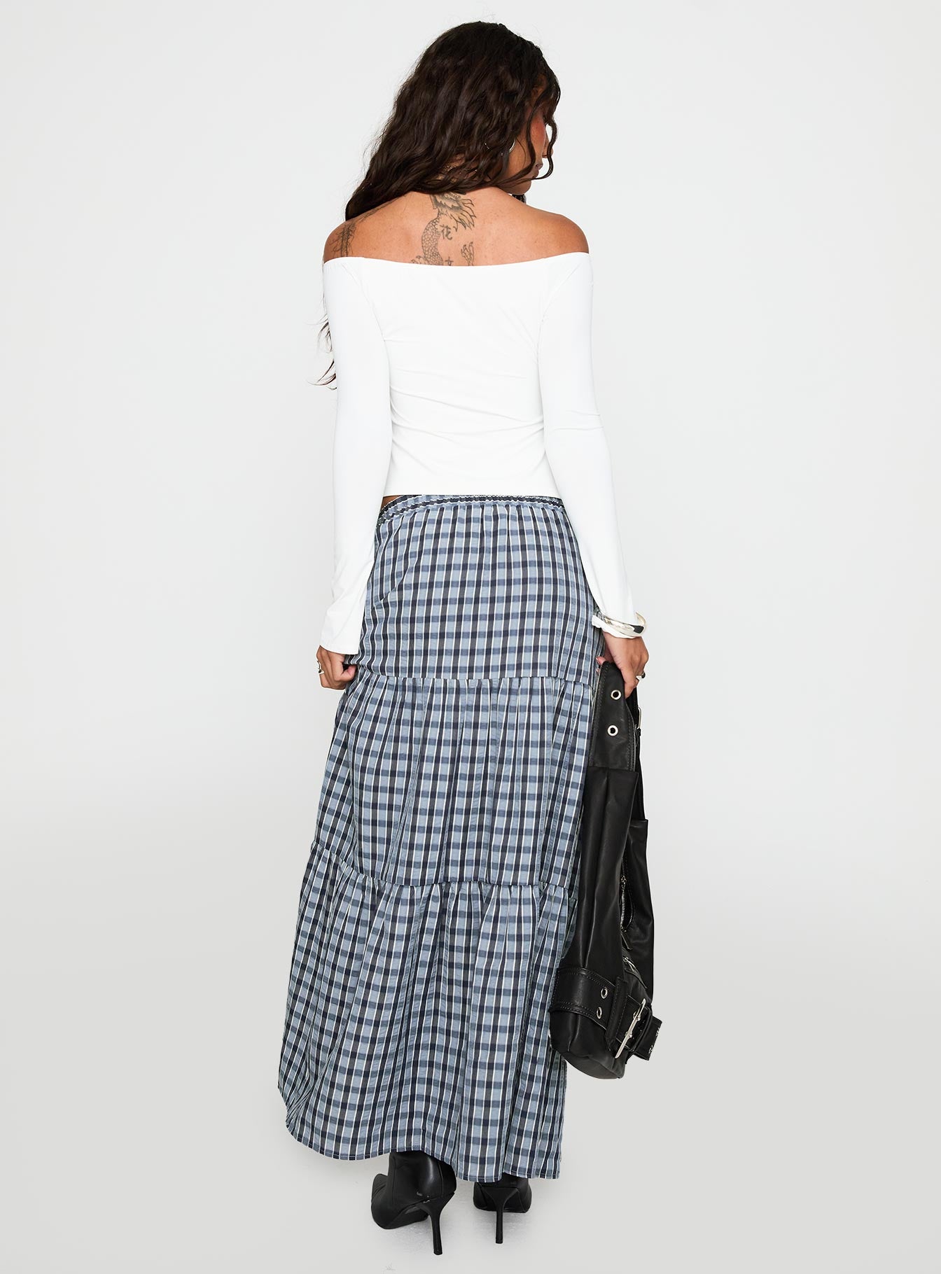 Rockwell Tiered Midi Skirt Navy Check - Image 5