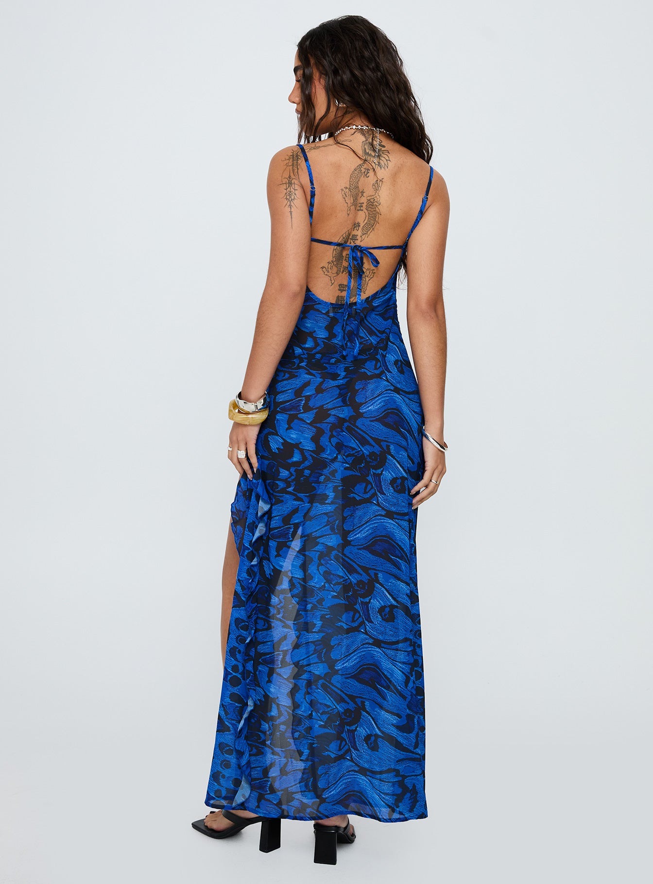 What A Thrill Split Detail Maxi Dress Blue Multi - Image 4
