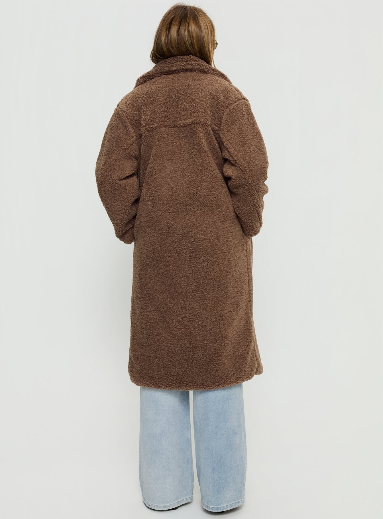 Delora Fluffy Longline Coat Brown - Image 4