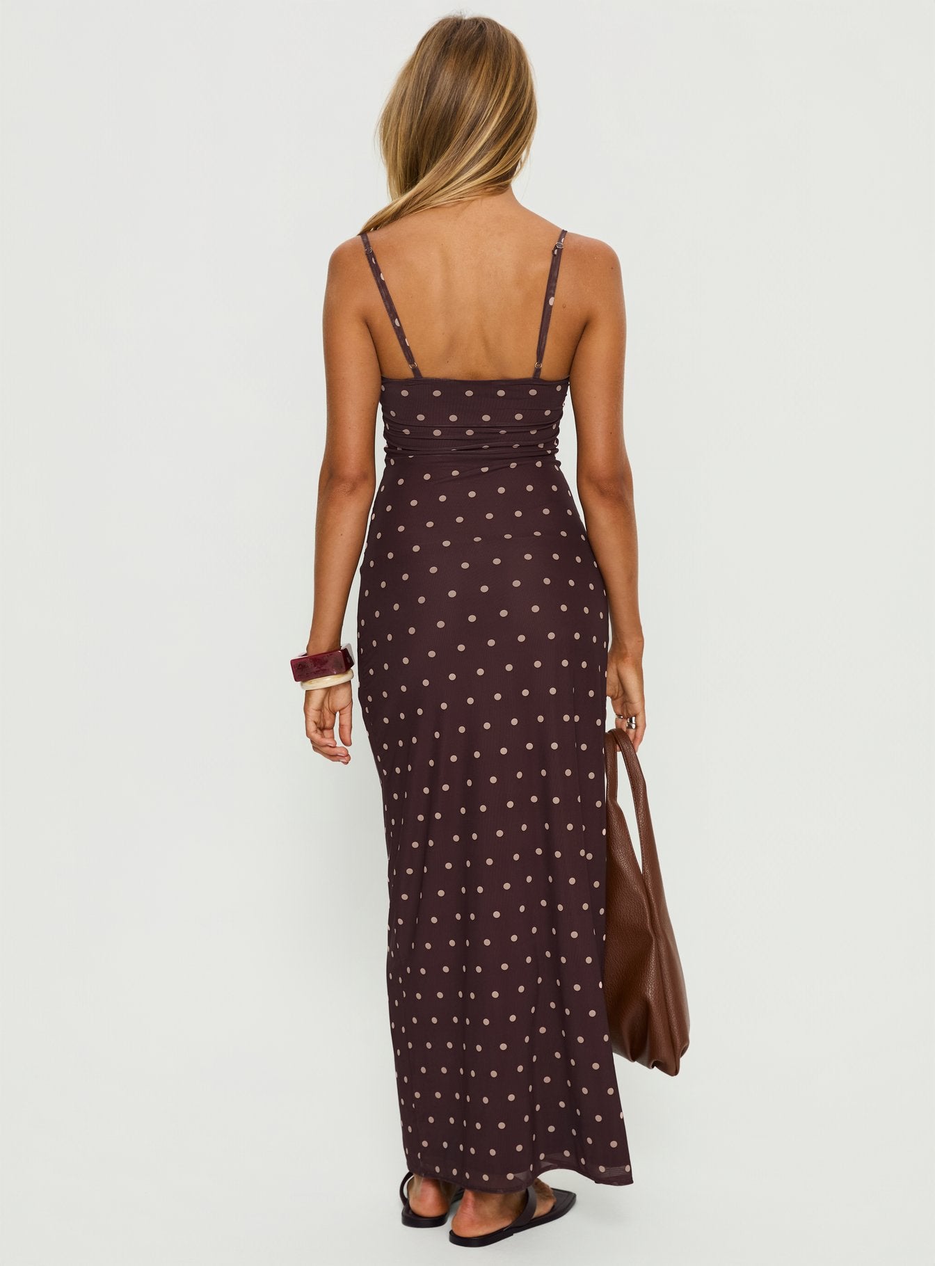 Glass Half Full Mesh Maxi Dress Plum Pink Polka Dot - Image 5