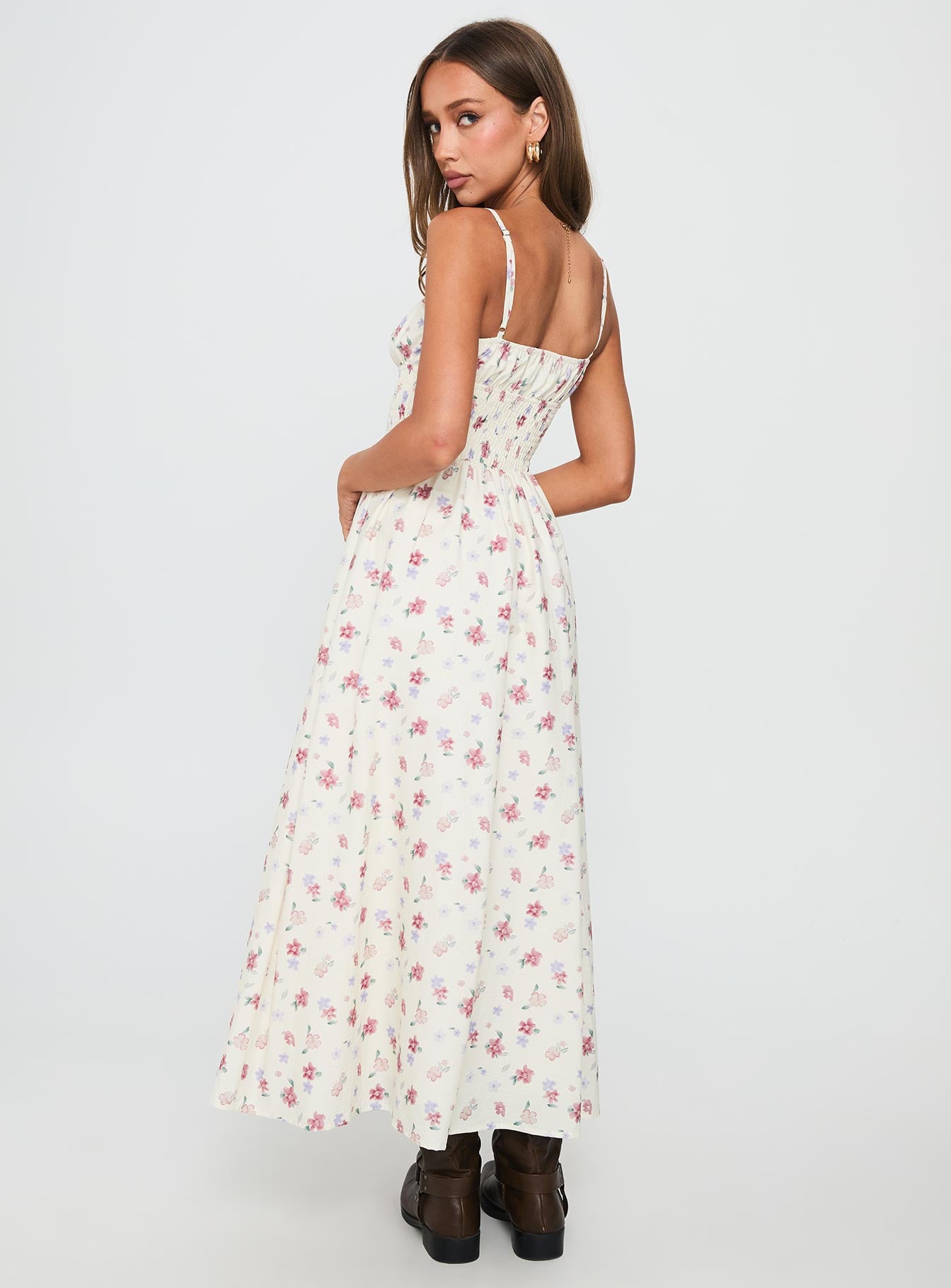 Pearle Shirred Maxi Dress White Floral - Image 4