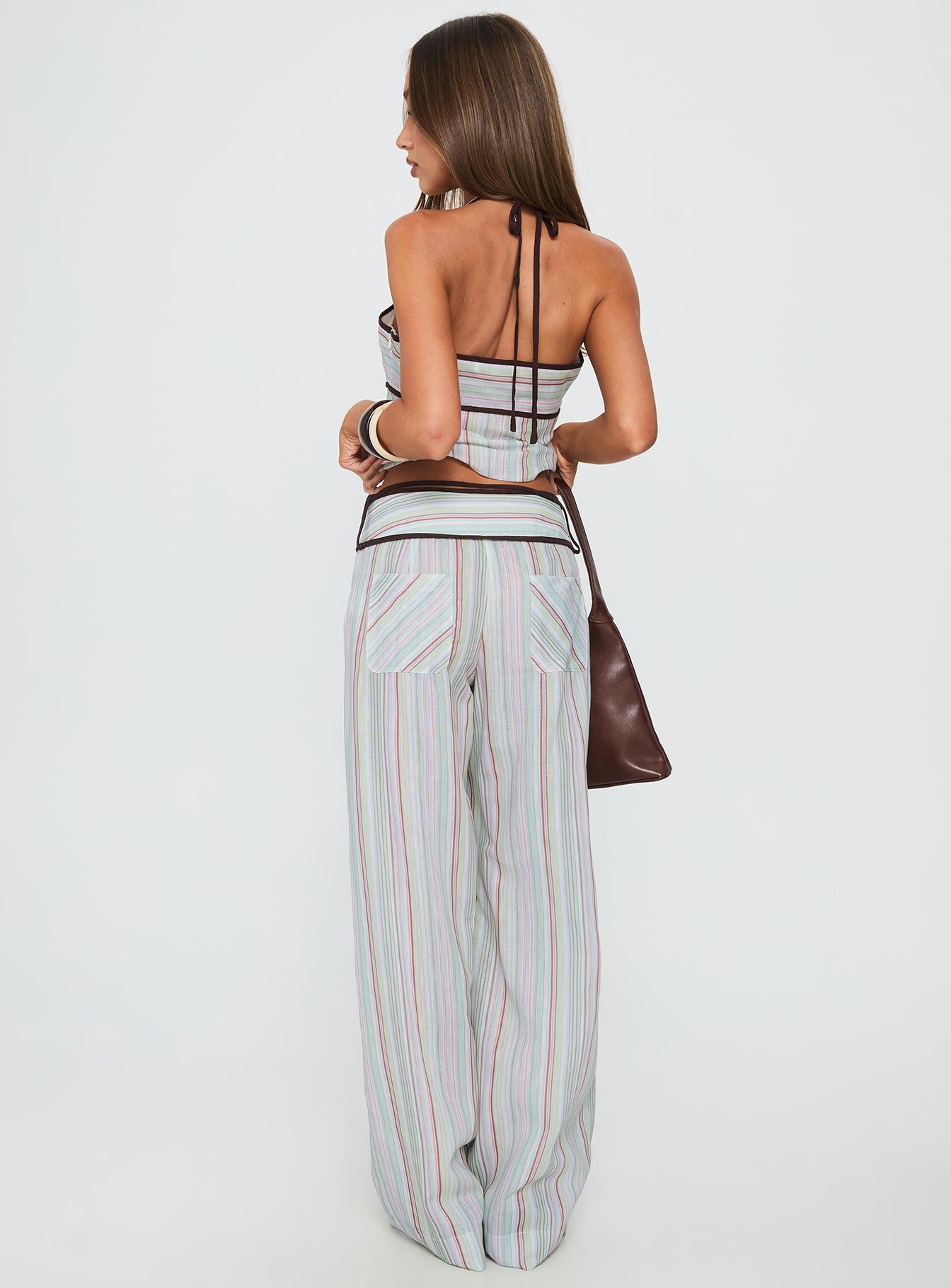 Taylar Thick Waistband Tie Pants Green Stripe - Image 5