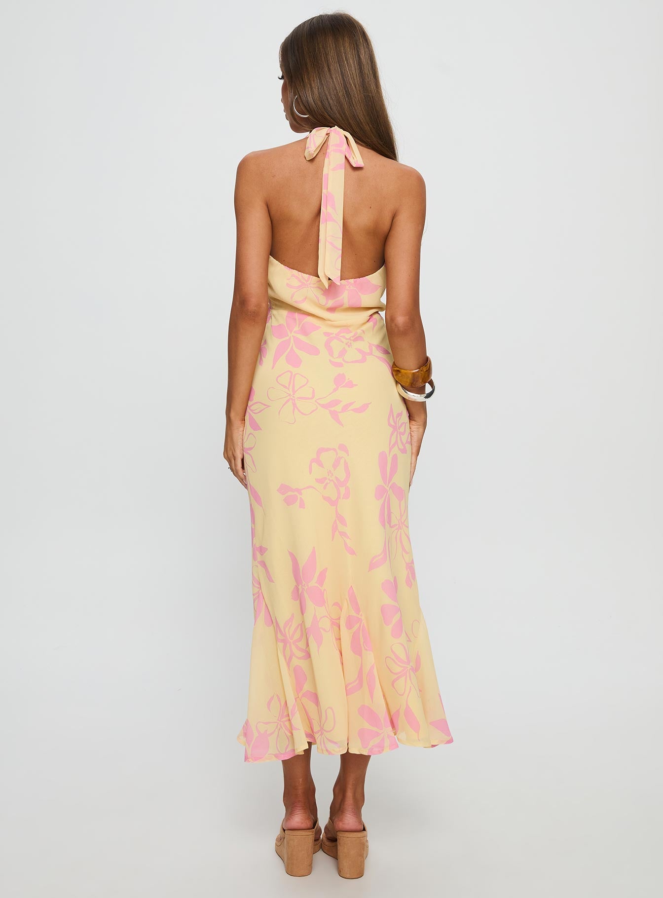 Alayla Halter Midi Dress Yellow Floral - Image 4