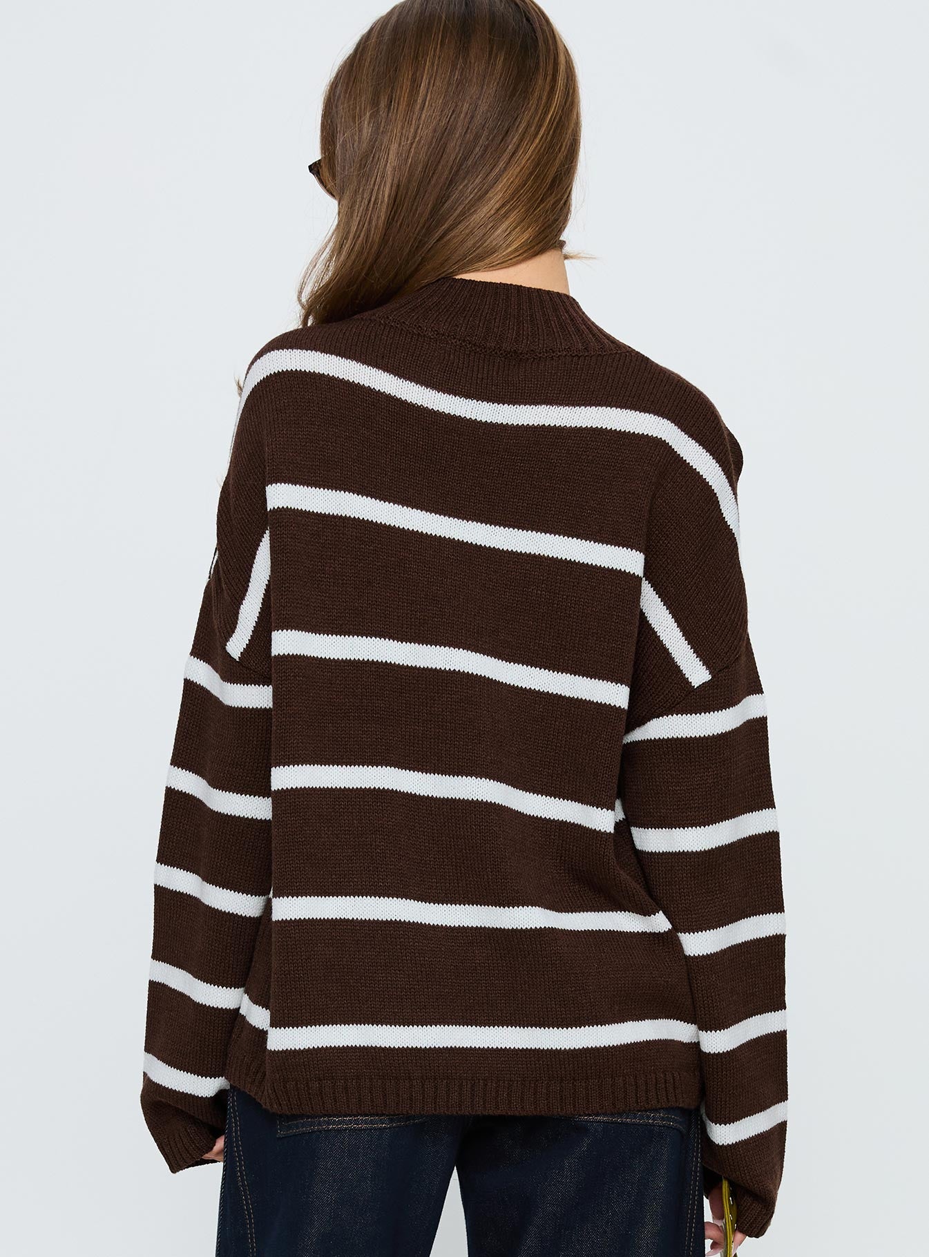 Alara Mock Neck Knit Sweater Brown Stripe - Image 4