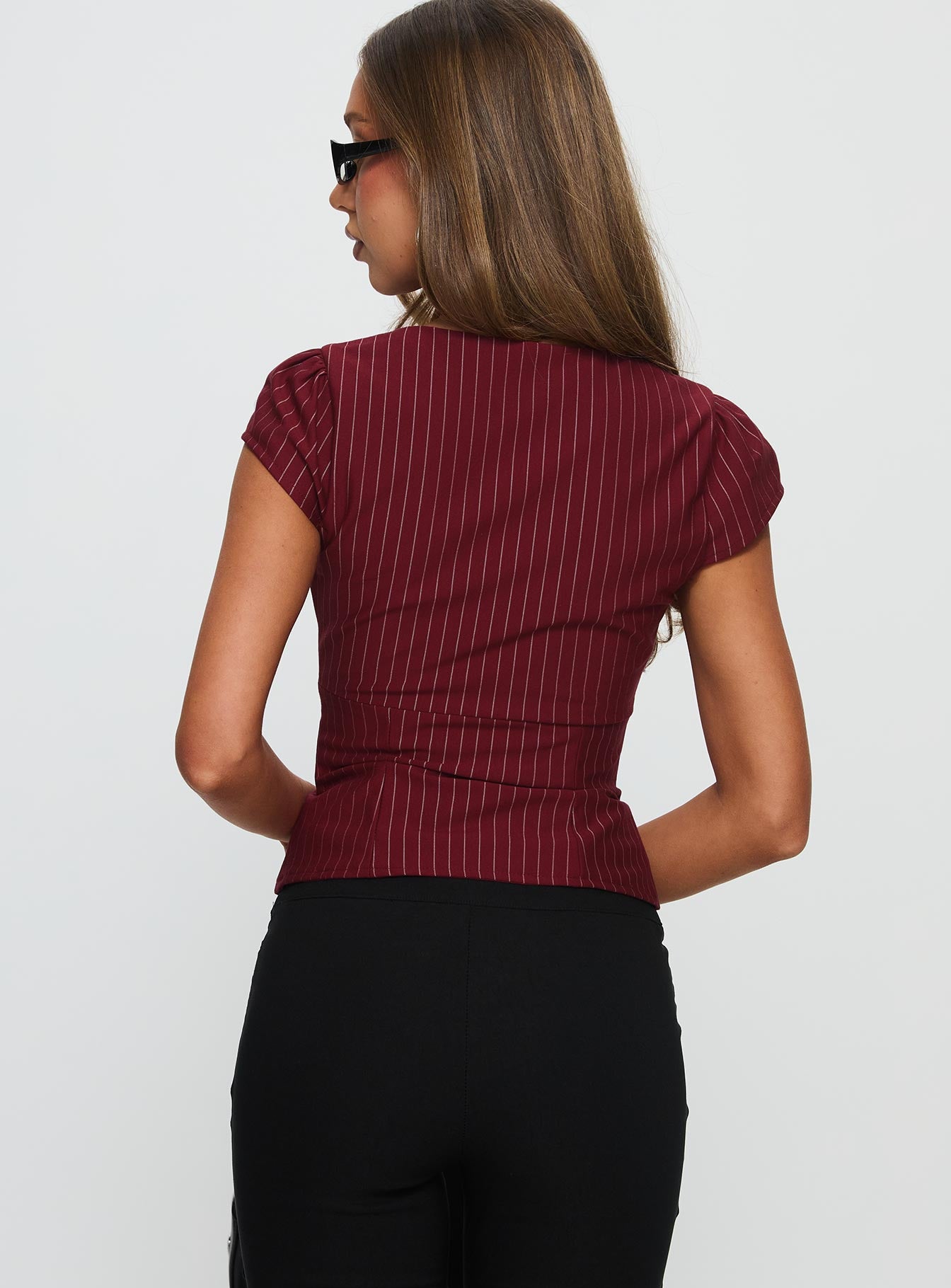 Santa Cruz Zip Through Top Burgundy Pinstripe - Image 5