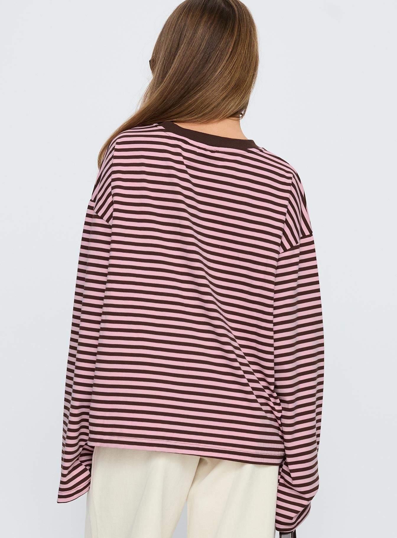 Settle Down Long Sleeve Top Pink Brown Stripe - Image 5