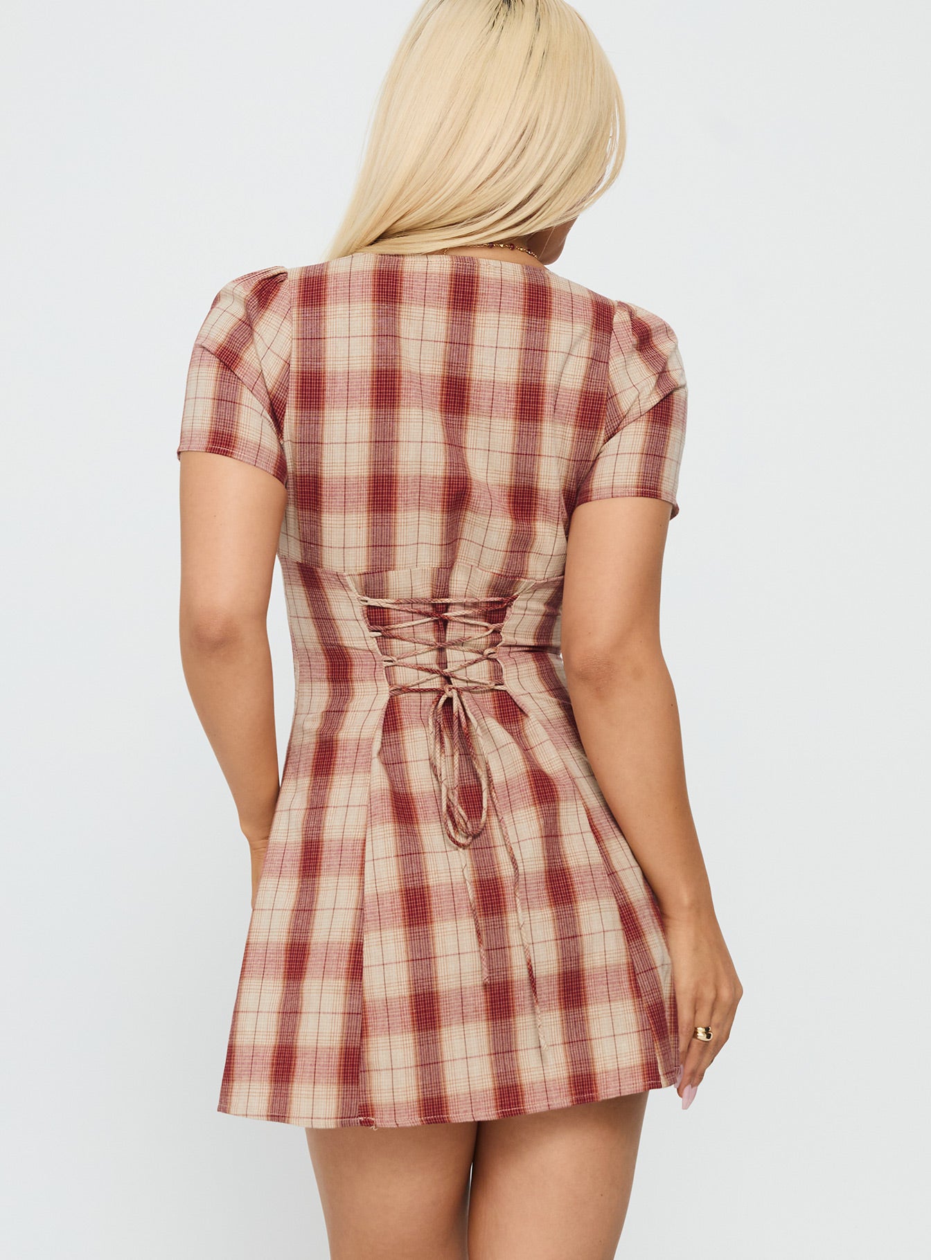 Twist Of Fate V Neck Mini Dress Plaid - Image 5