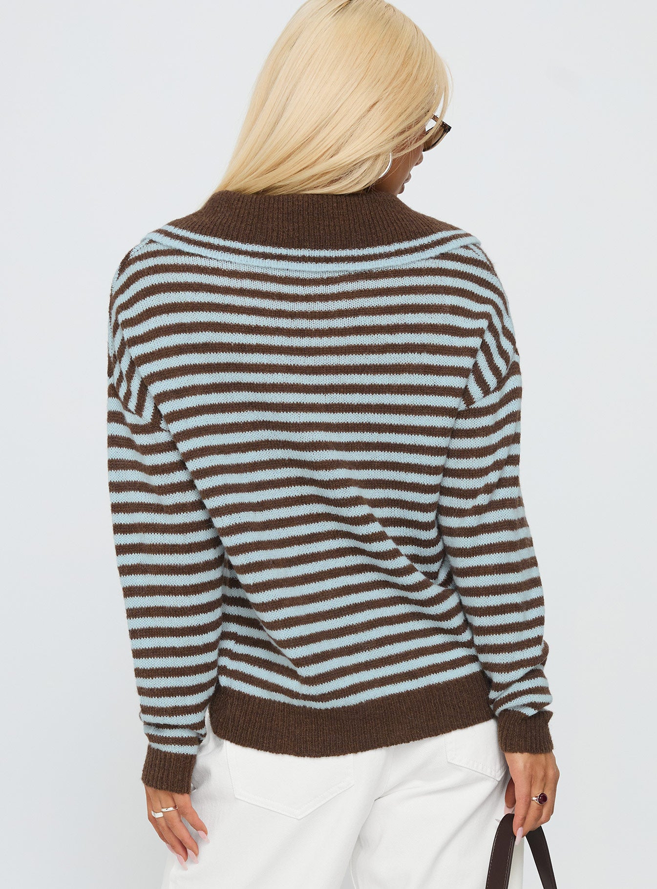 Moon Went Dark Collared Knit Sweater Stripe - Image 5