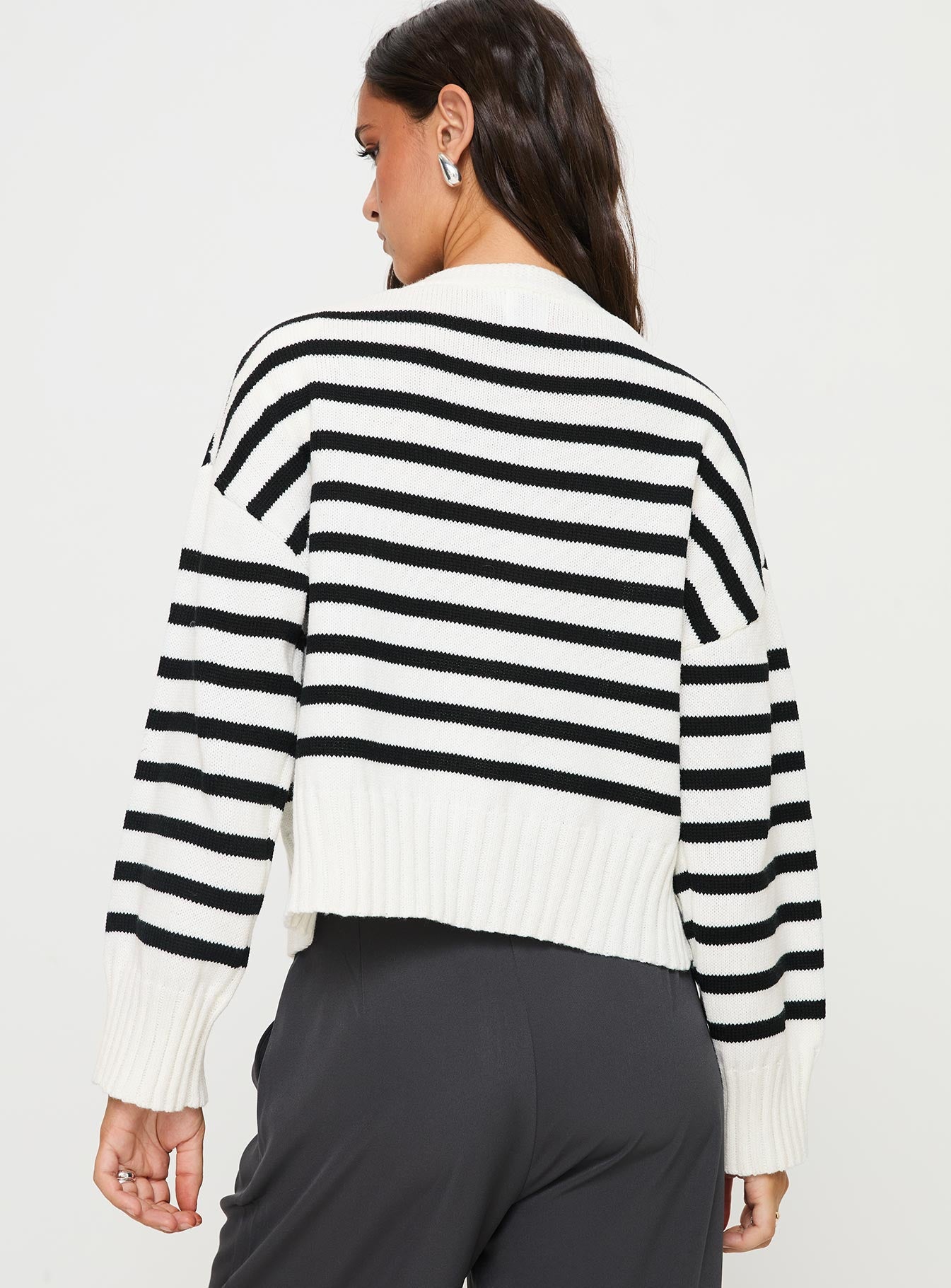 Karlson Striped Cardigan Cream Black - Image 5