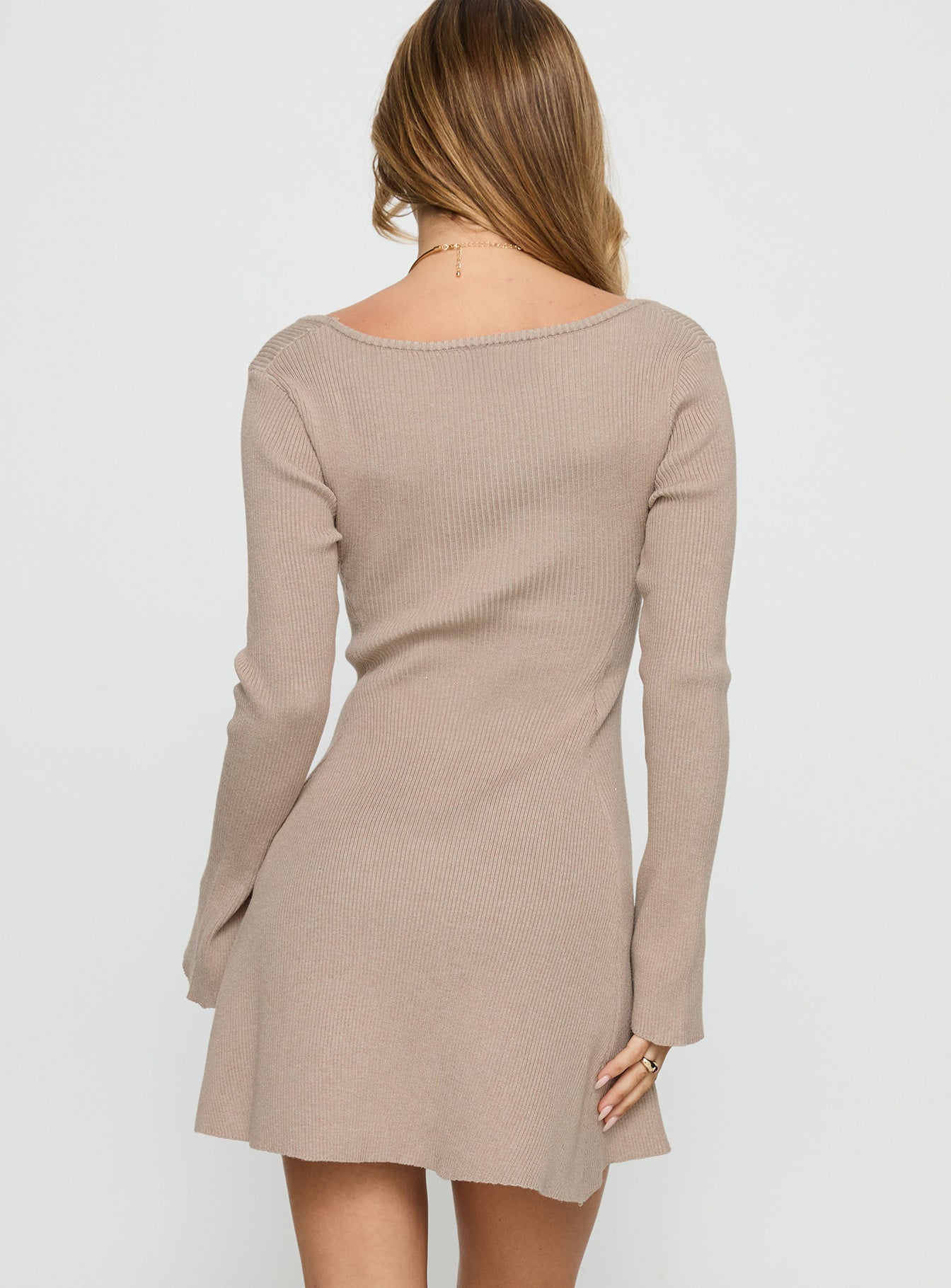 Mariel Long Sleeve Knit Mini Dress Beige - Image 5
