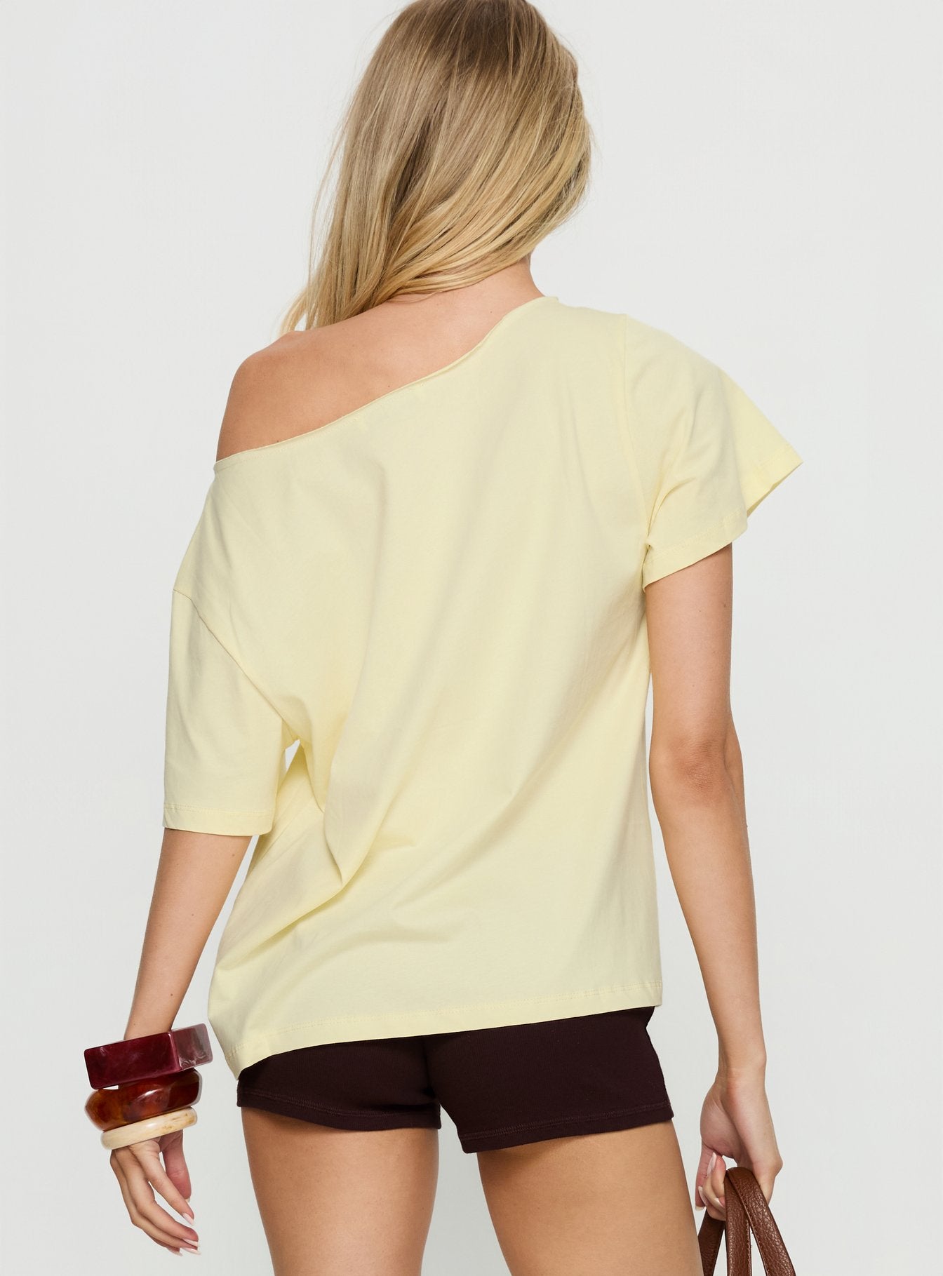 Tropical Islands Off Shoulder Graphic Tee Yellow - Image 5