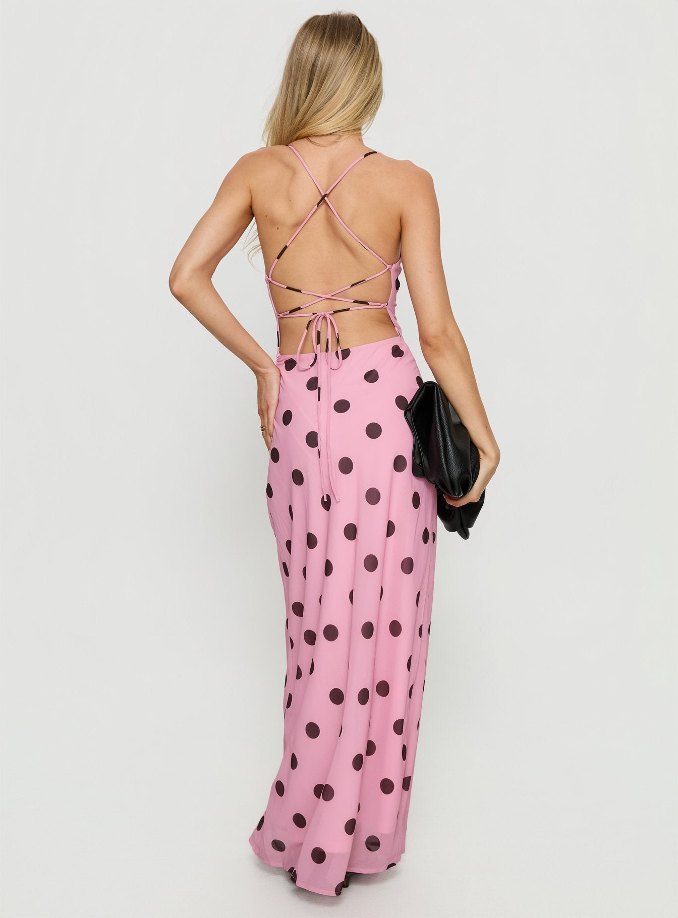 Celena Maxi Dress Pink Brown Polka - Image 5