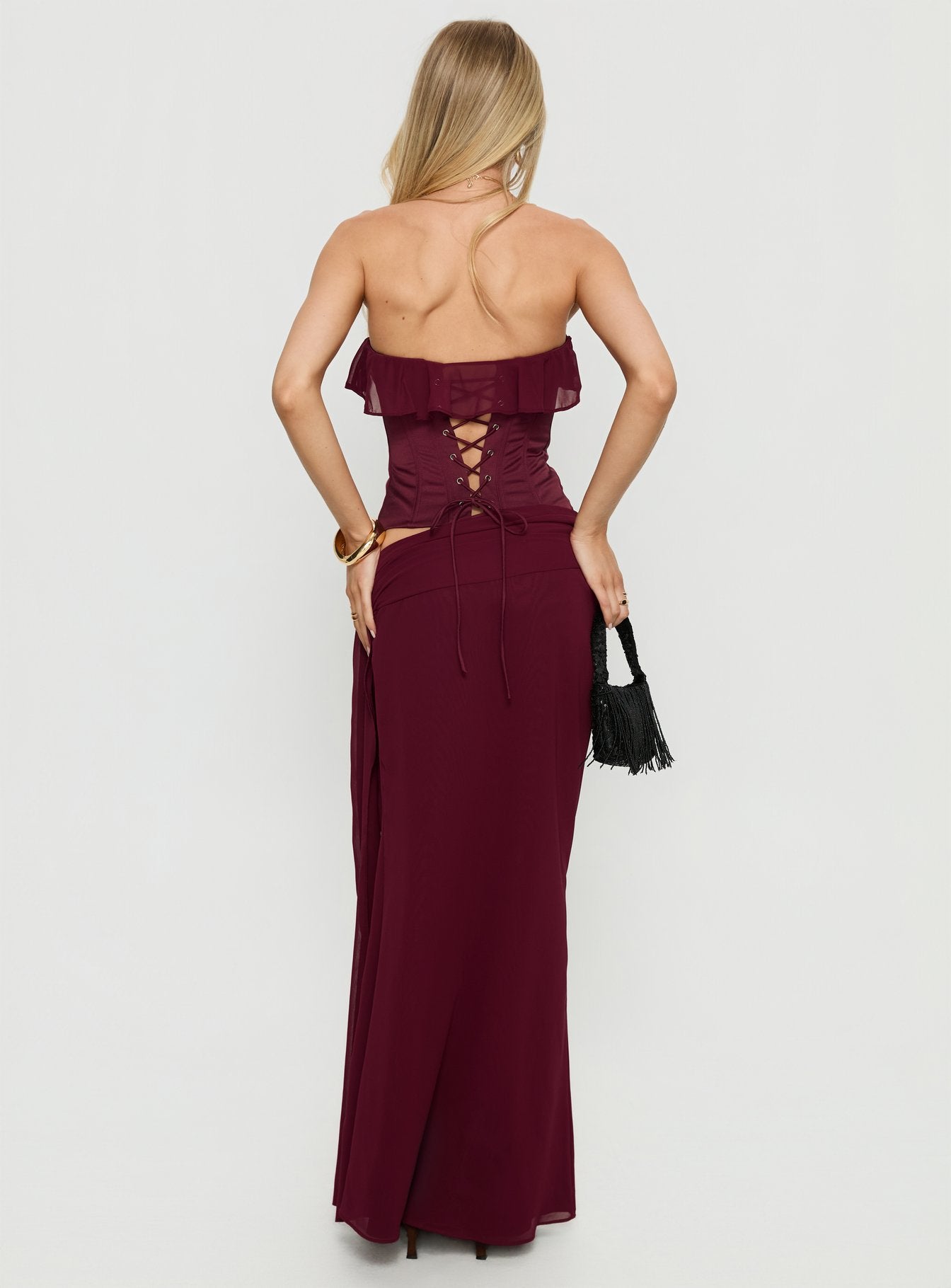 Hollian Draped Maxi Skirt Wine - Image 5